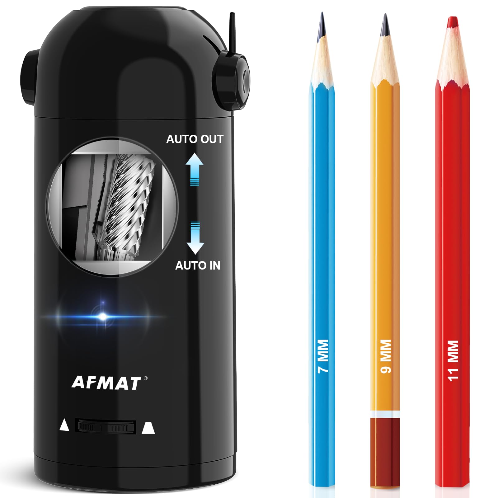 AFMAT Electric Pencil Sharpener for Colored Pencils 7-11.5mm, Fully Automatic Pencil Sharpener, Robot Pencil Sharpener, Rechargeable Hands-Free Pencil Sharpener for Large Pencils, Home, Classroom