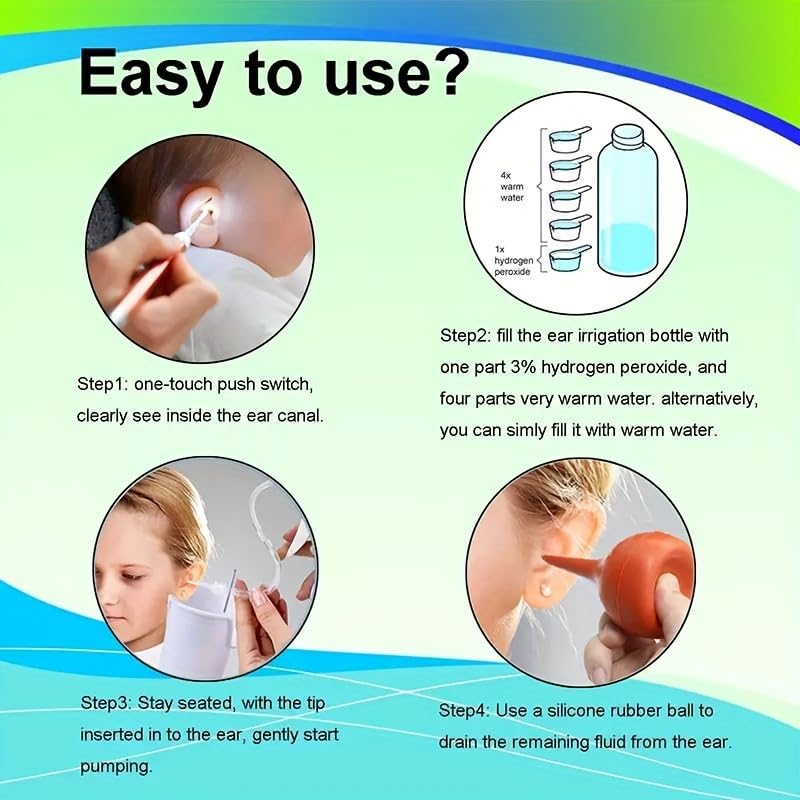 Ear Wax Removal Tool, Ear Cleaning Kits Safe Ear Irrigation Kit Ear Flush Kit for Adults Kid, Ear Wax Washer Device Easy to Operate, Includes Basin, Syringe, Curette Kit, Towel and 40 Disposable Tips