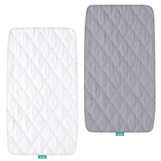 Bassinet Mattress Pad Cover Waterproof, Quilted Bassinet Mattress Protector Sheets Fits All Mainstream Bassinet - Rectangle, Oval, Hourglass, 2 Pack, Ultra Soft Breathable, Grey and White