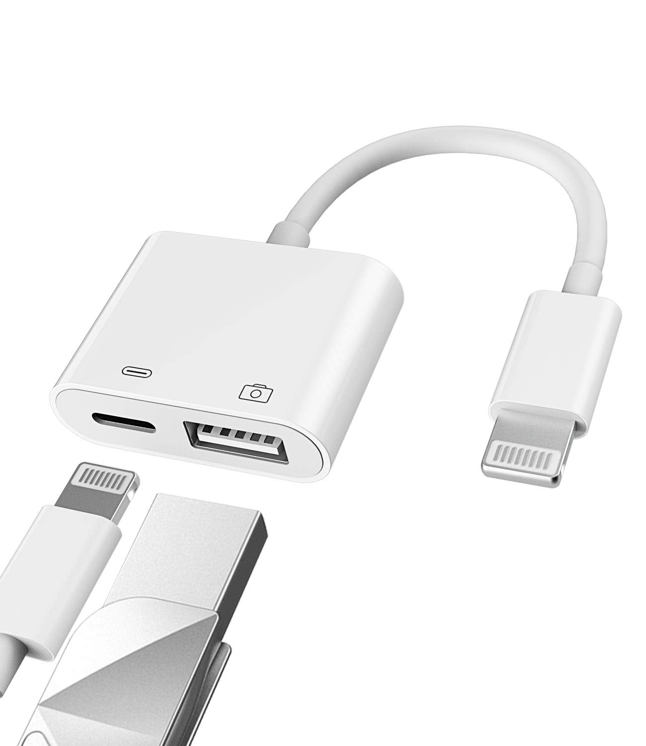 Apple Certified Lightning Male to USB Female Adapter OTG and Charger Cable for iPhone 11 12 Mini max pro xs xr x se 7 8plus Ipad air A Camera Memory Stick Flash Drive Cord Converter Charging Splitter