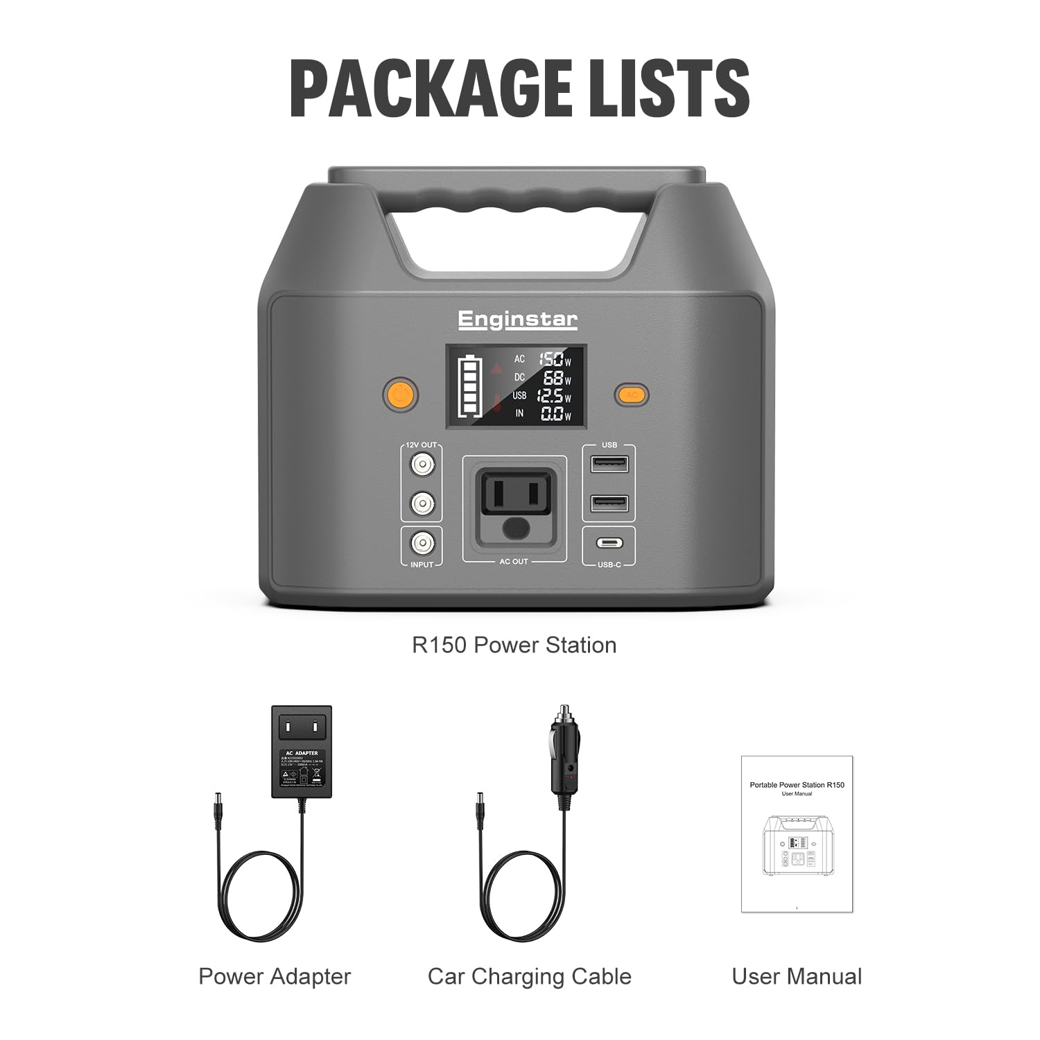 EnginStar Portable Power Station 150W 155Wh Solar Generator 110V 42000mAh Portable Power Bank w/AC Outlet, 6 Outputs External Battery Backup LED Light for Outdoor Camping