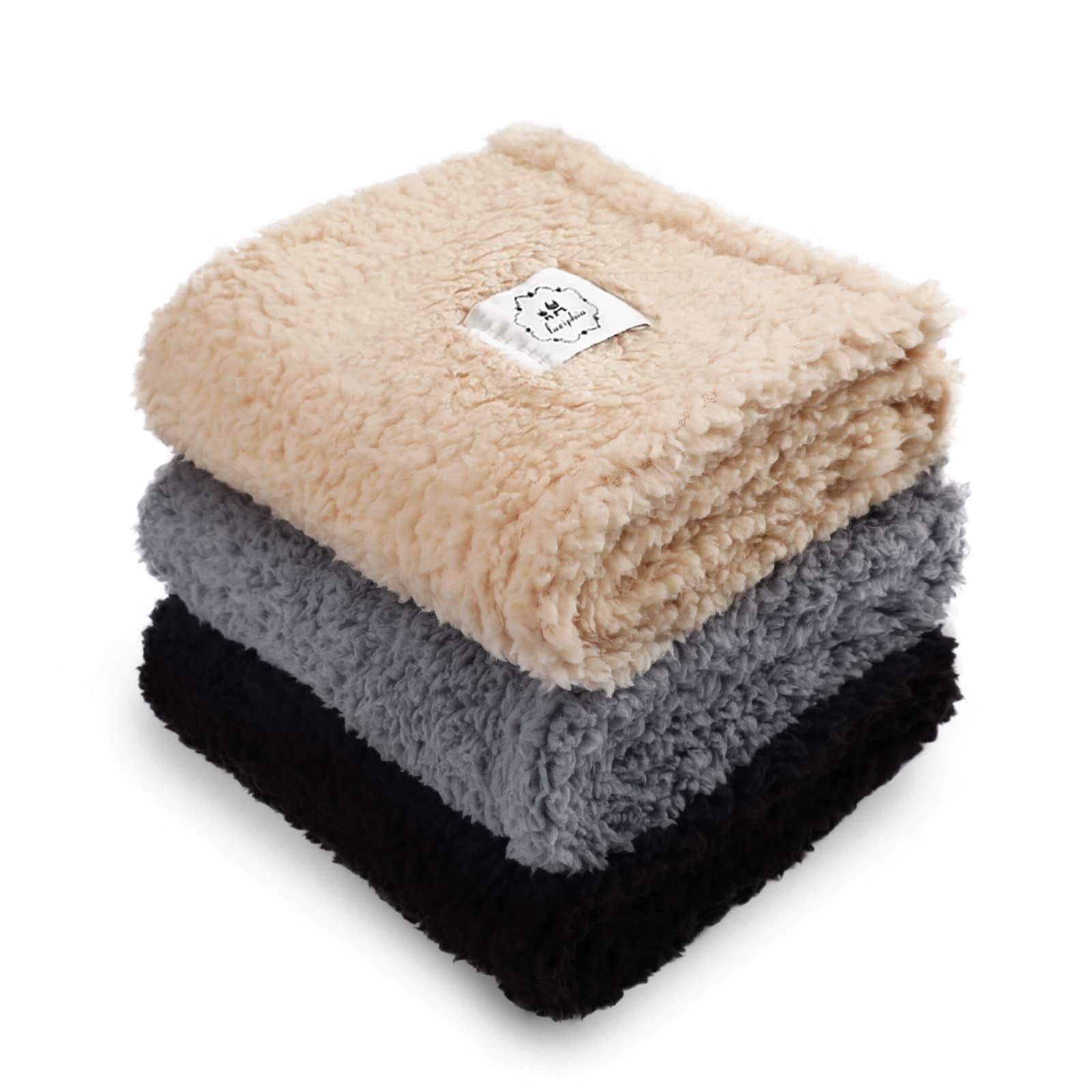 1 Pack 3 Calming Blankets Fluffy Premium Fleece Pet Blanket Soft Sherpa Throw for Dog Puppy Cat Beige Large (41" x31'')