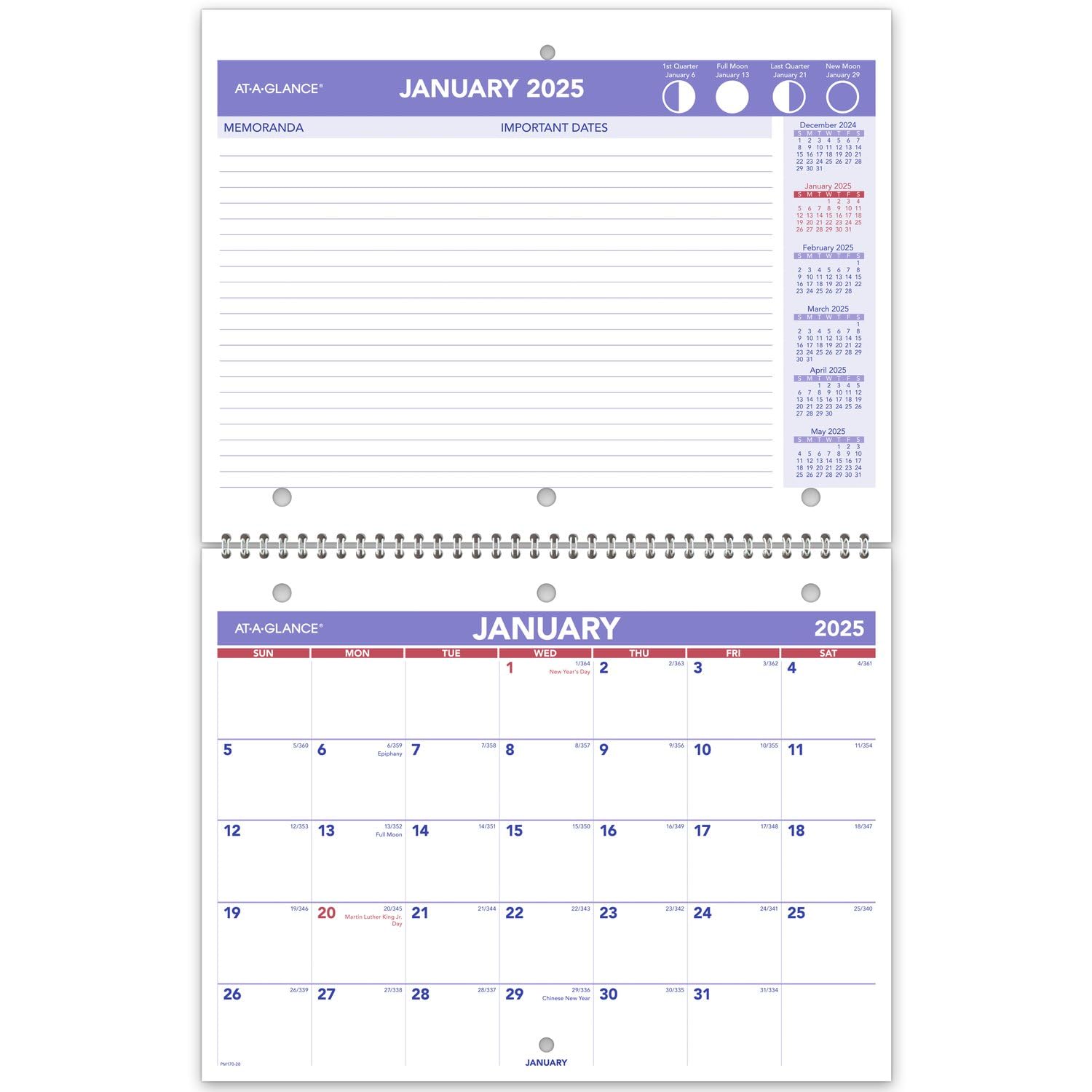 AT-A-GLANCE 2025 Wall Calendar, 8" x 11", Small, Ruled Blocks (PM12825)