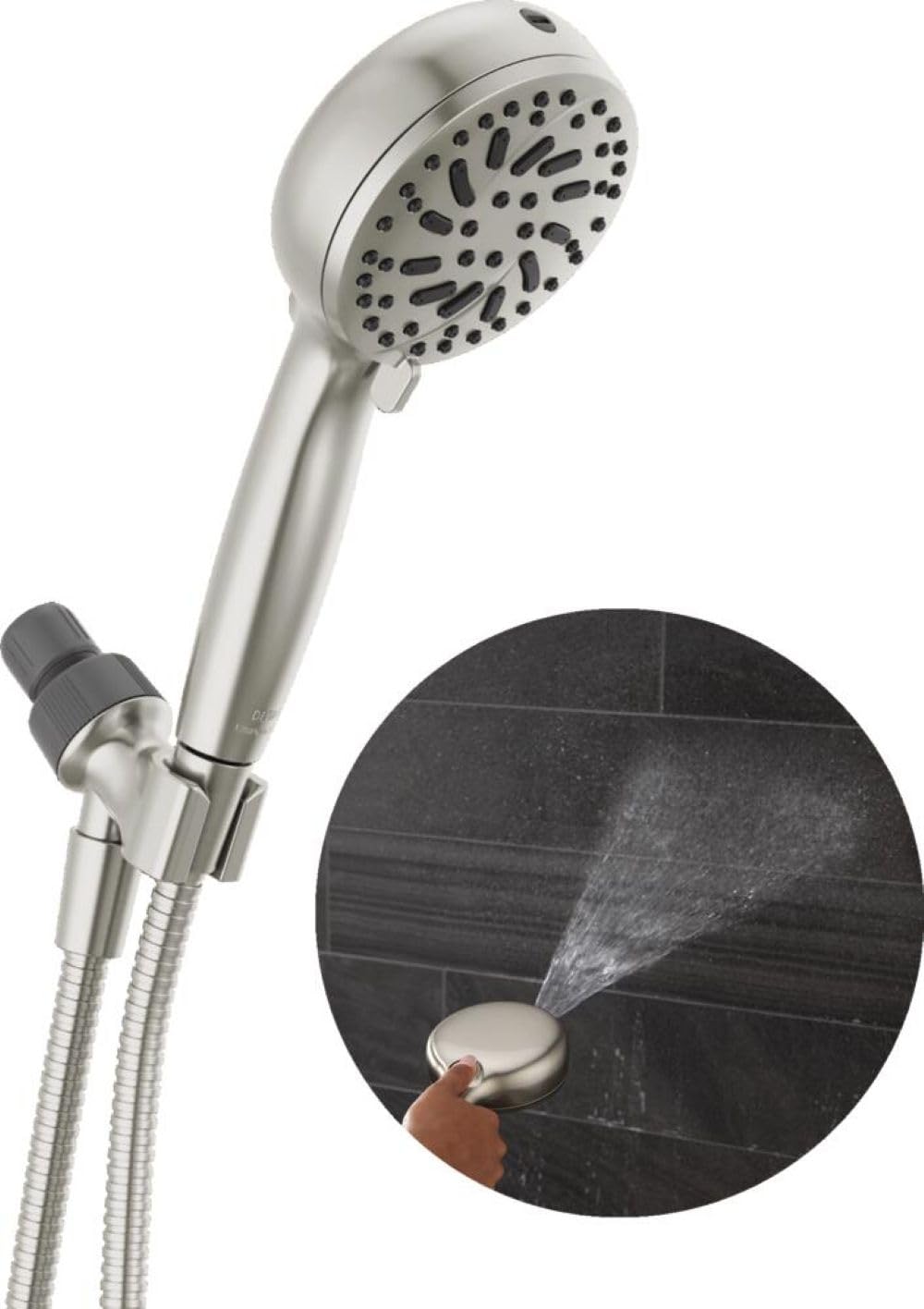 Delta Faucet ProClean Brausekopf mit Handbrause, gebürstetes Nickel, Duschkopf mit Hochdruckstrahl, Handbrause, 6 Strahlarten, SpotShield gebürstetes Nickel 75740SN