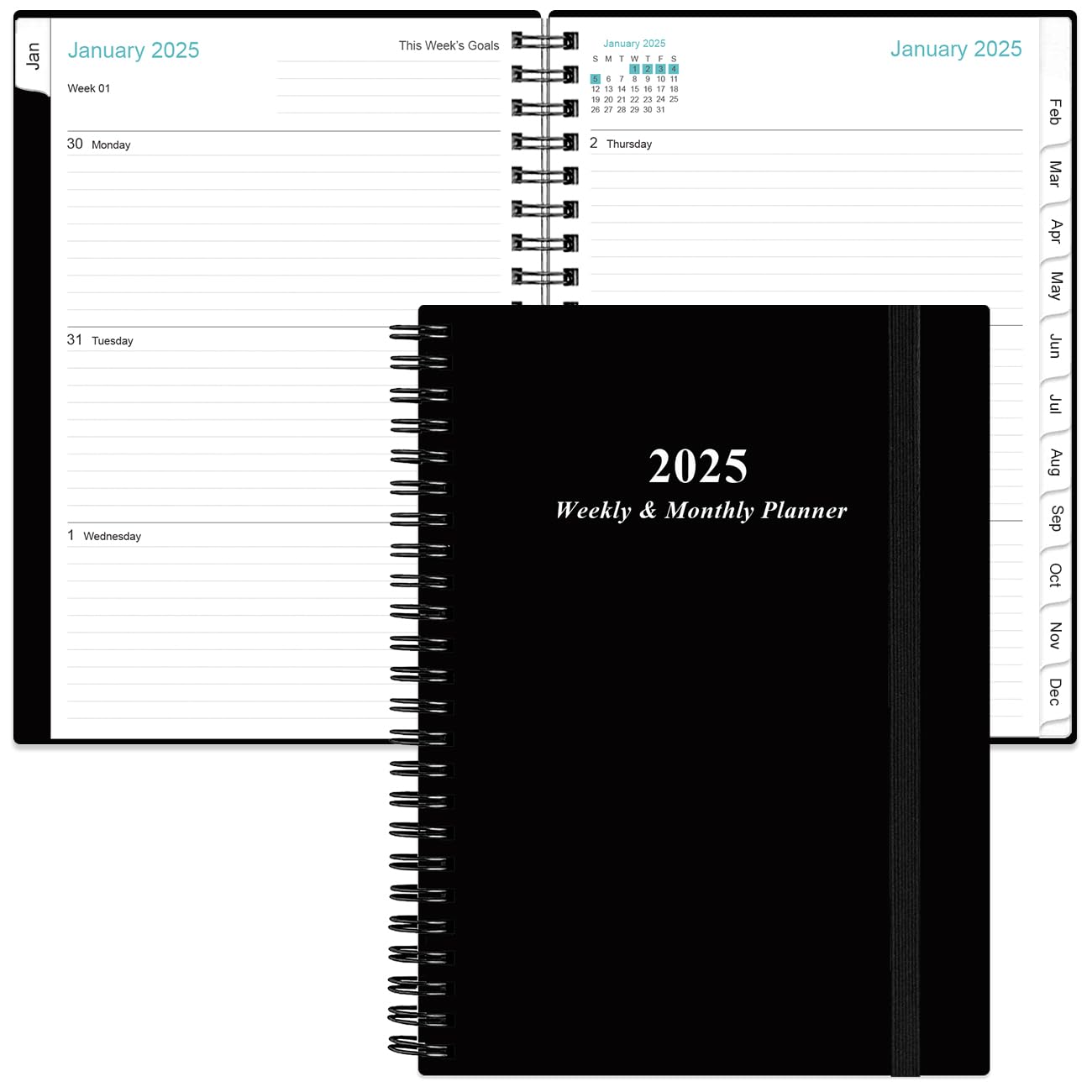 2025 Planner - A5 Weekly & Monthly Planner & Journal to Track Goals, January 2025 - December 2025, Medium 5.8" x 8.5", Rose