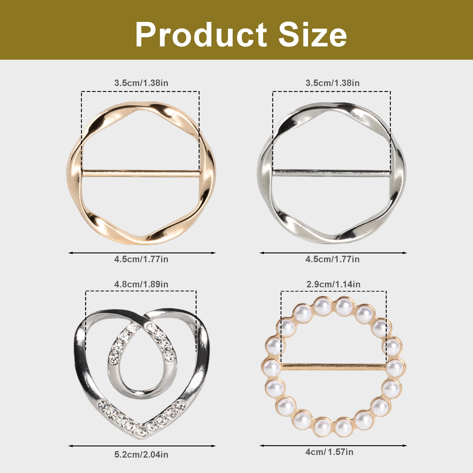 Atopxing 6PCS Cute Scarf Ring and Slides for Scarves, Premium T-Shirt Clips for Women Clothing, 3 Different Sized Waist Cinch Clip Buckle For Womens Clothing Accessories, Gold/Silver