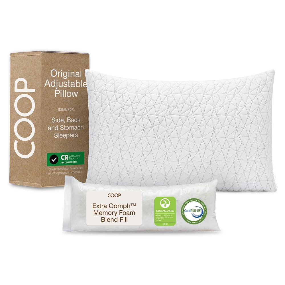 وسادة Coop Home Goods Original القابلة للتعديل، وسائد سرير بمقاس كوين للنوم، وسائد من الميموري فوم المقطوع عرضياً - وسادة نوم متوسطة الصلابة للظهر والمعدة والنائمين على الجنب، حاصلة على شهادتي CertiPUR-US/GREENGUARD Gold