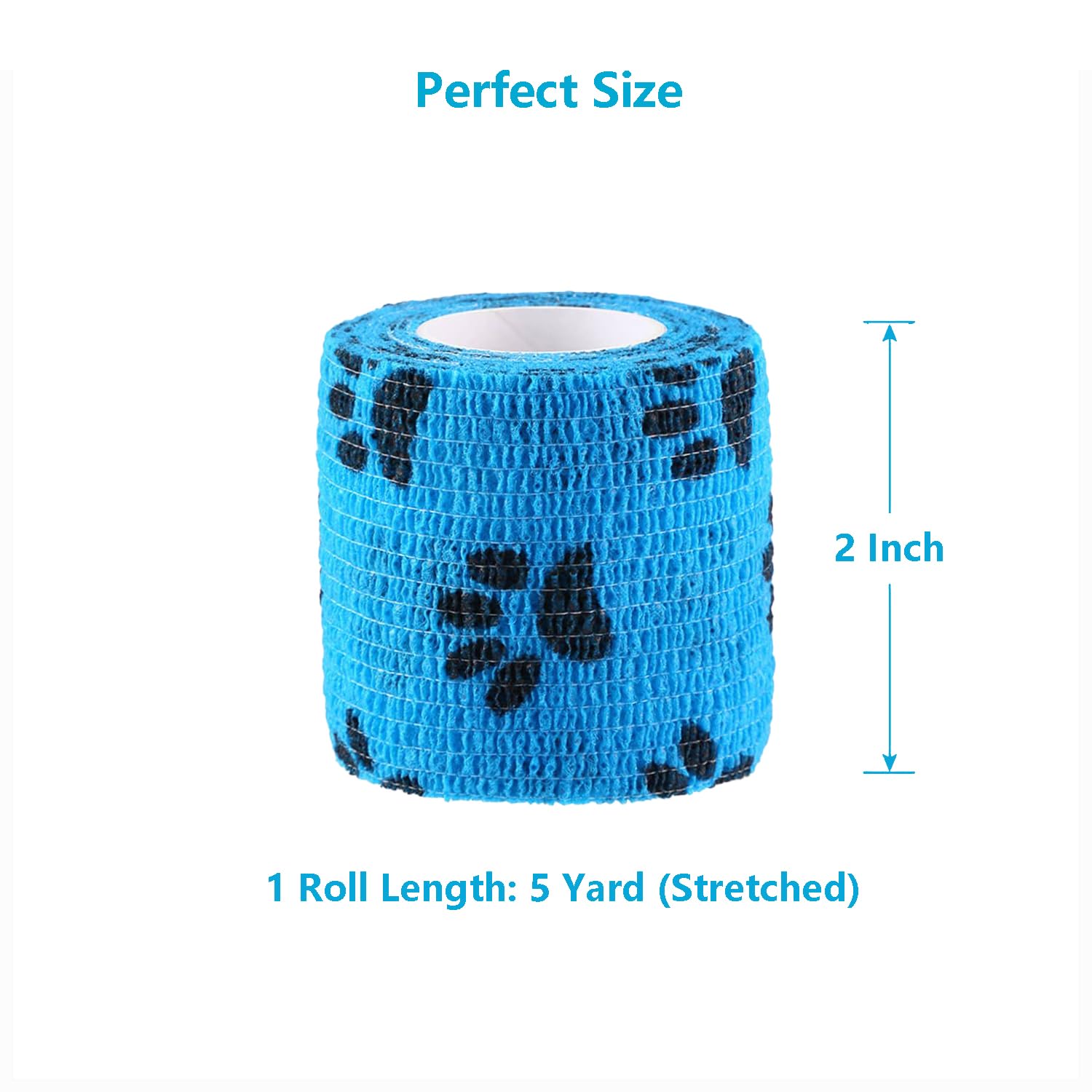 WePet Pet Wrap, Self-Adhesive, Only Sticks to Itself, Non-Woven Tape for Dog Legs, Paws, Wounds, First Aid Cohesive Gauze for Horse, Cat, Bird, Animal, 6 Rolls, 2 Inch, Pawprints A