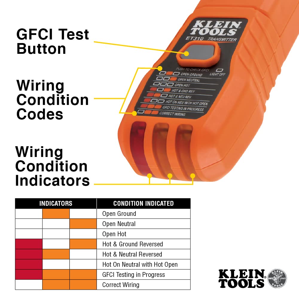Klein Tools ET310KIT AC Circuit Breaker Finder Kit, Electric Tester, GFCI Tester, Leads, Adapters and Case