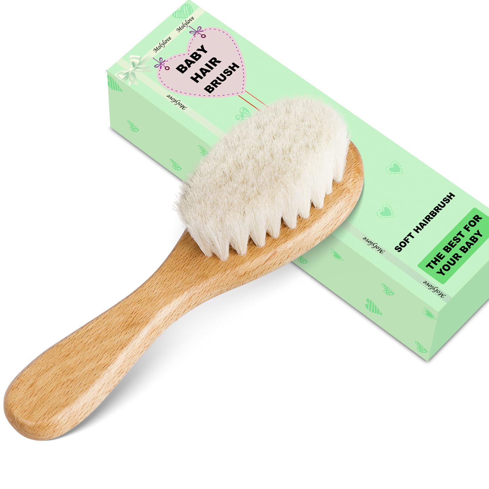 Molylove Baby Hair Brush, Wooden Goat Bristles Hair Brush for Newborns & Toddlers, Ideal for Cradle Cap, Perfect Baby Registry Gift, Hypoallergenic, 1 Count