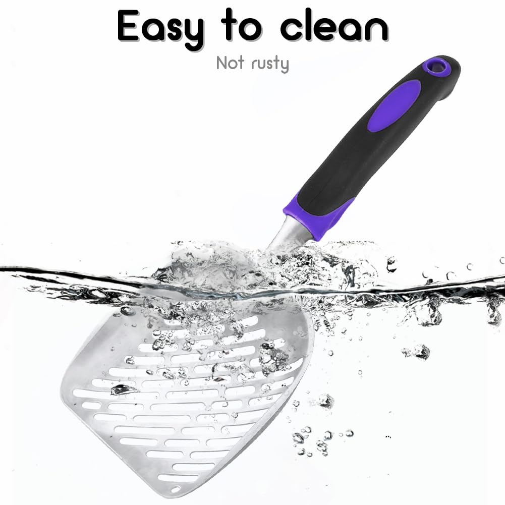 Apidgrowth Cat Litter Scoop-Metal Cat Scooper-Long Handle Scoop,Cat Scooper-Poop Sifting-Mesh Shovel-Suitable for Cat Litter Box (Purple)