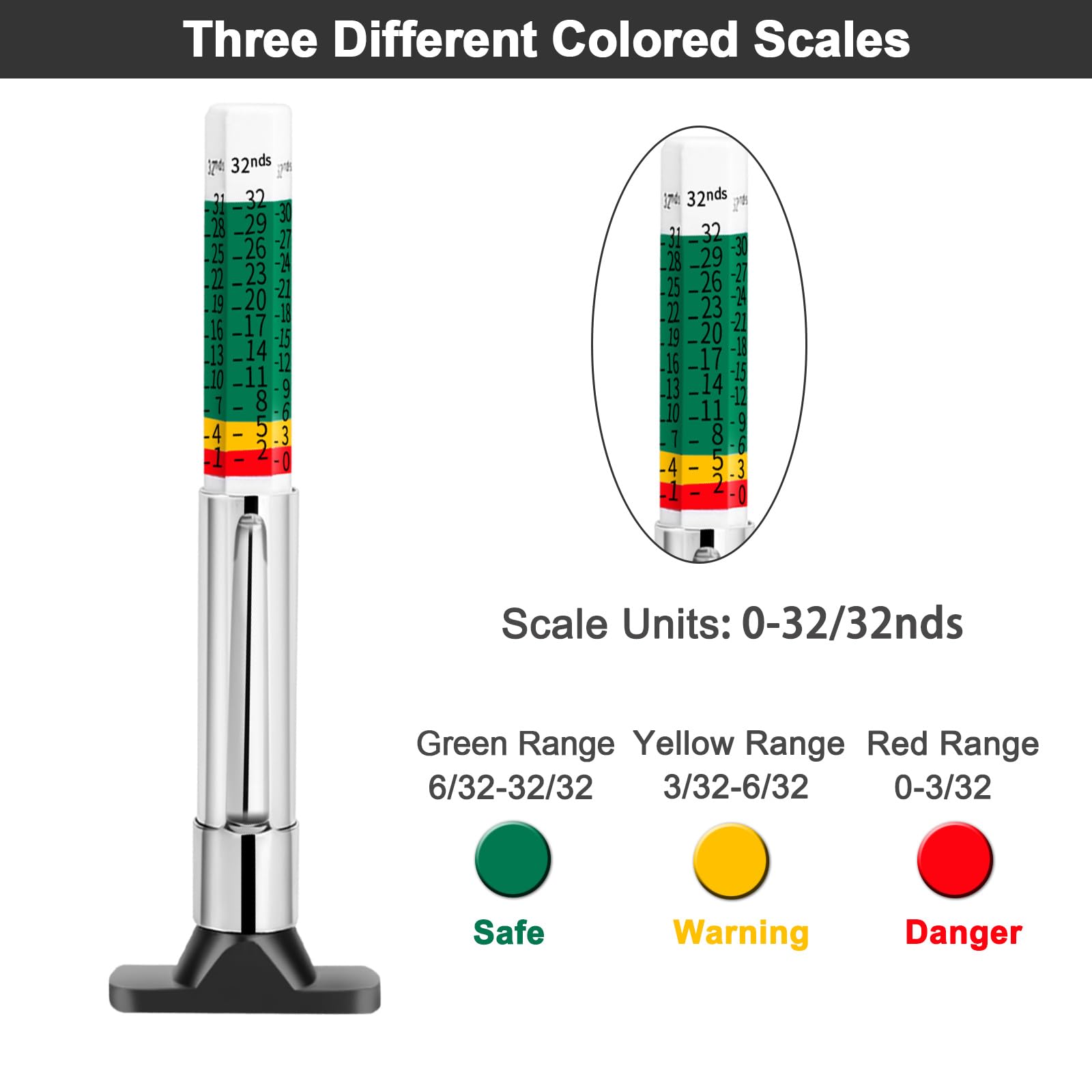 Tire Tread Depth Gauge,Tire Tread Gauge Color Coded,Tread Depth Gauge in 1/32 inch(Pack of 2)