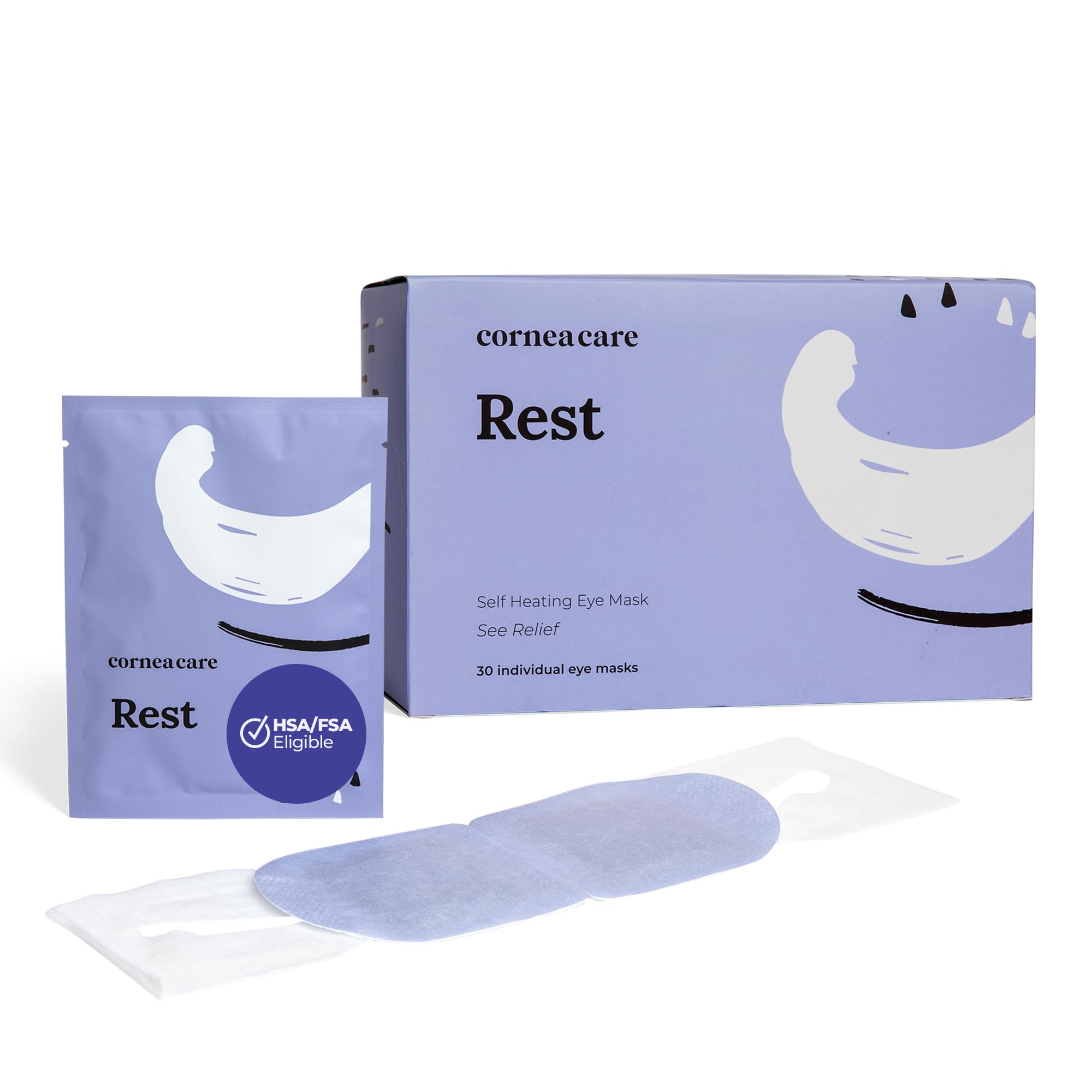 CorneaCare Rest: Self Heating Warm Compress for Dry Eyes | Heated Eye Mask for Fast Relief | No Microwave or Washcloth Needed | Travel Ready | 30 Count