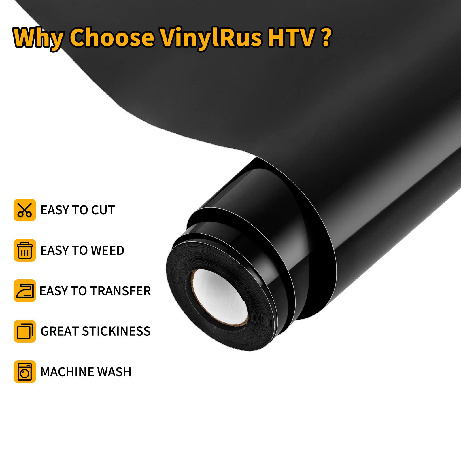 VinylRus Heat Transfer Vinyl-12” x 20ft White Iron on Vinyl Roll for Shirts, HTV Vinyl for Silhouette Cameo, Cricut, Easy to Cut & Weed