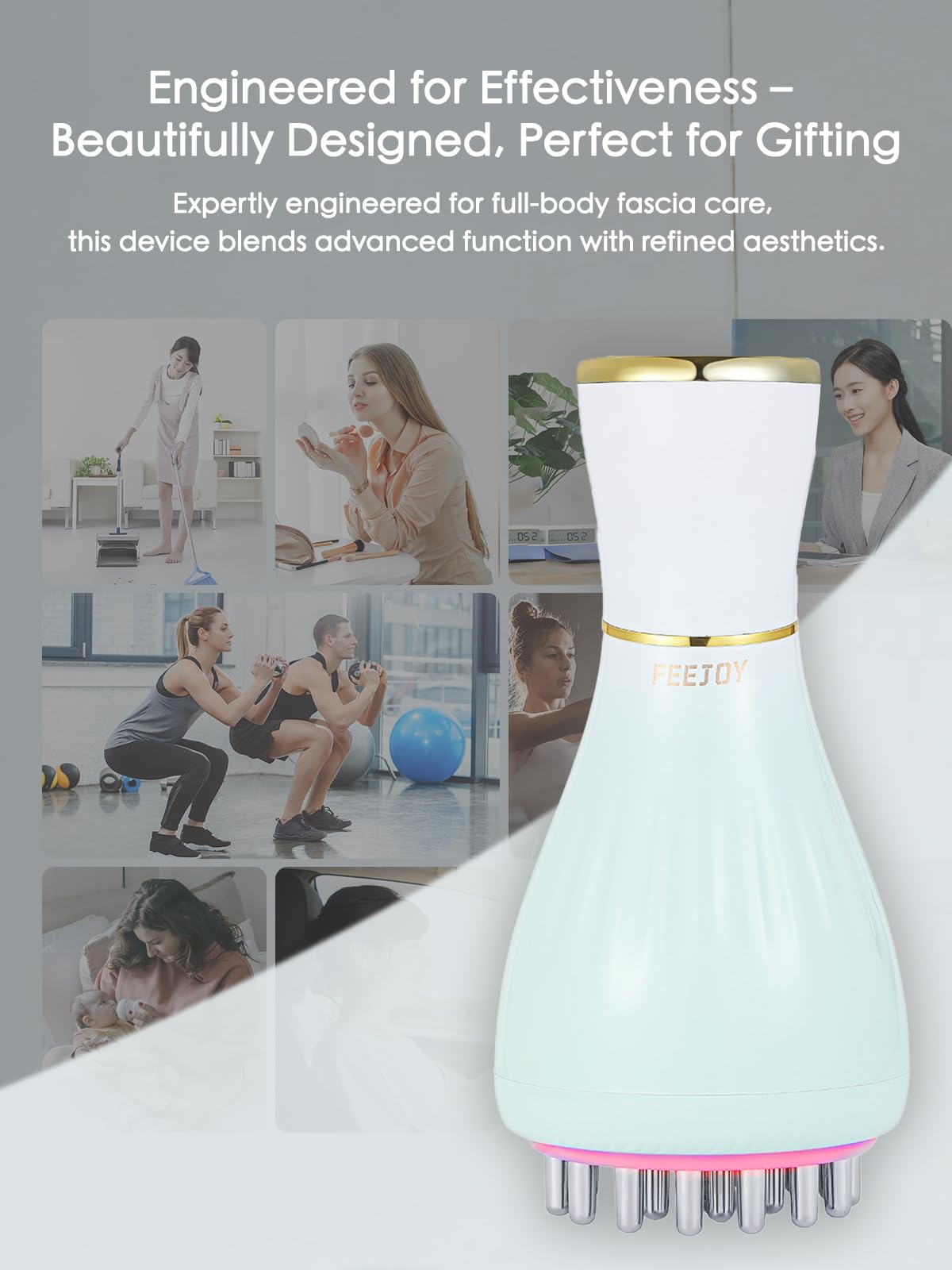 FEEJOY Lymphatic Drainage Massager & Massage Tool with Cellulite Oil, Body Sculpting Machine & Fascia Blaster for Cellulite with Microcurrent, Light, Heat & Vibration, for Legs, Arms & Belly