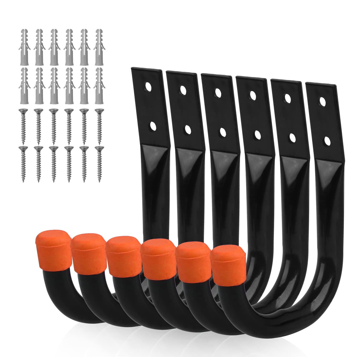 HORUSDY 6 Pack Garage Hooks, Utility Hooks, Garage Hooks Heavy Duty Wall Hooks (Black, 6 inch)