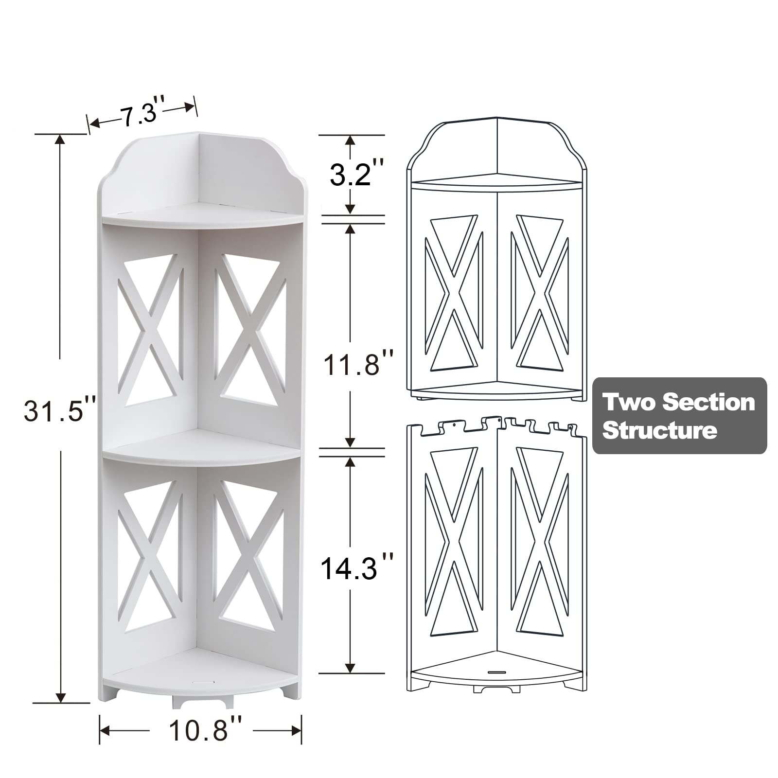 J JINXIAMU Corner Shelf Stand, Storage Organizer Great for Bathroom, Corner Shelf Perfect for Small Space,Waterproof Stand Also Use for Toilet Paper Stand,White