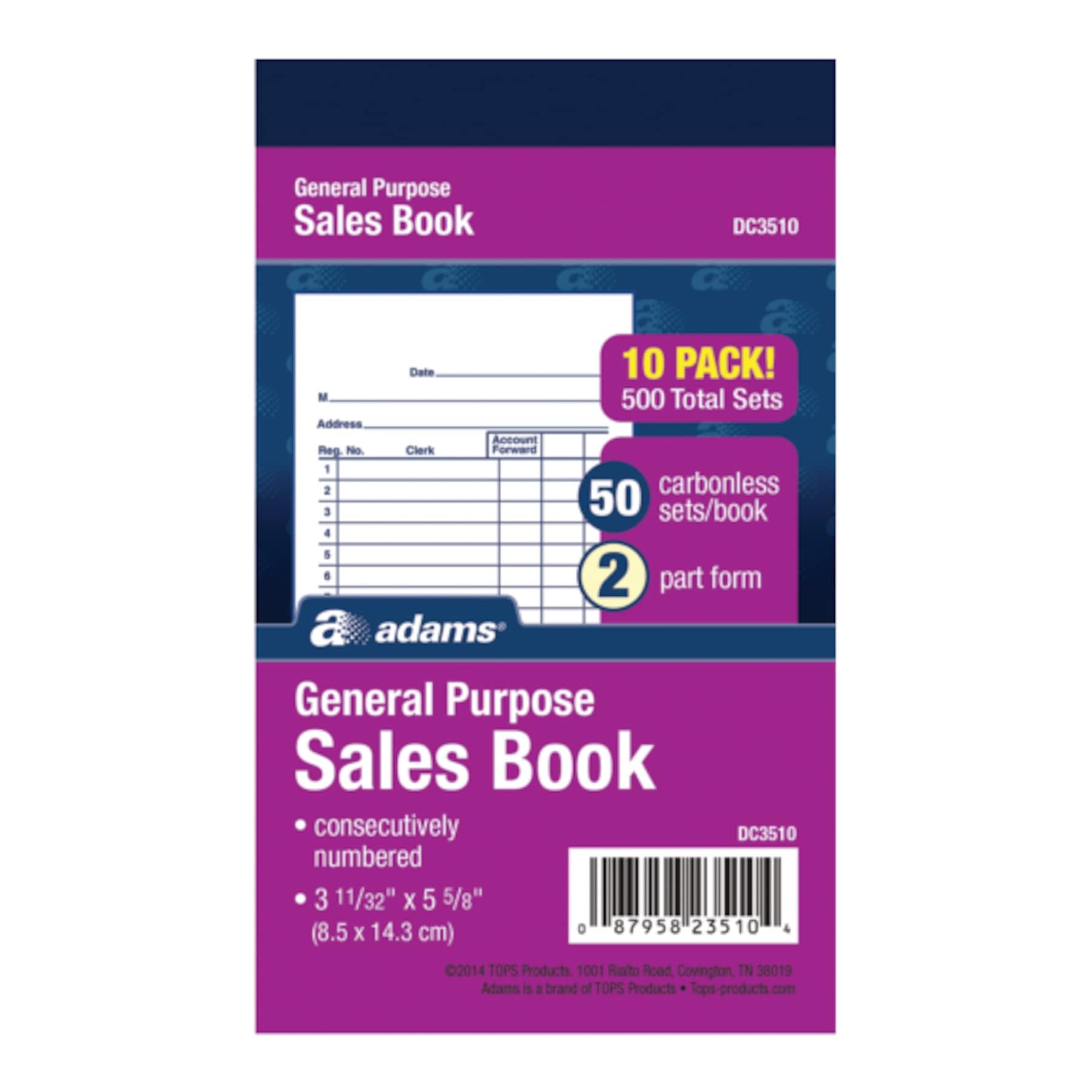 Adams General Purpose Sales Book, 2-Part, Carbonless, White/Canary, 3-11/32 x 5-5/8 Inches, 50 Sets/Book, 3 Books (DC3530)