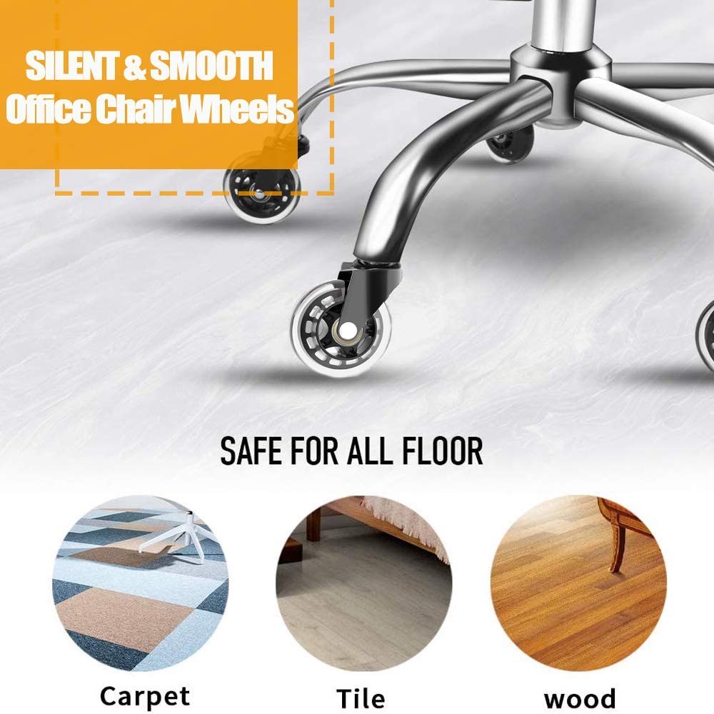 HOSALI 3 Inch Office Chair Wheels Rubber Chair Casters Replacement, Heavy-Duty Computer Gaming Desk Caster Wheel Smooth & Safe Rolling for All Floors Including Hardwood and Carpet, Set of 5