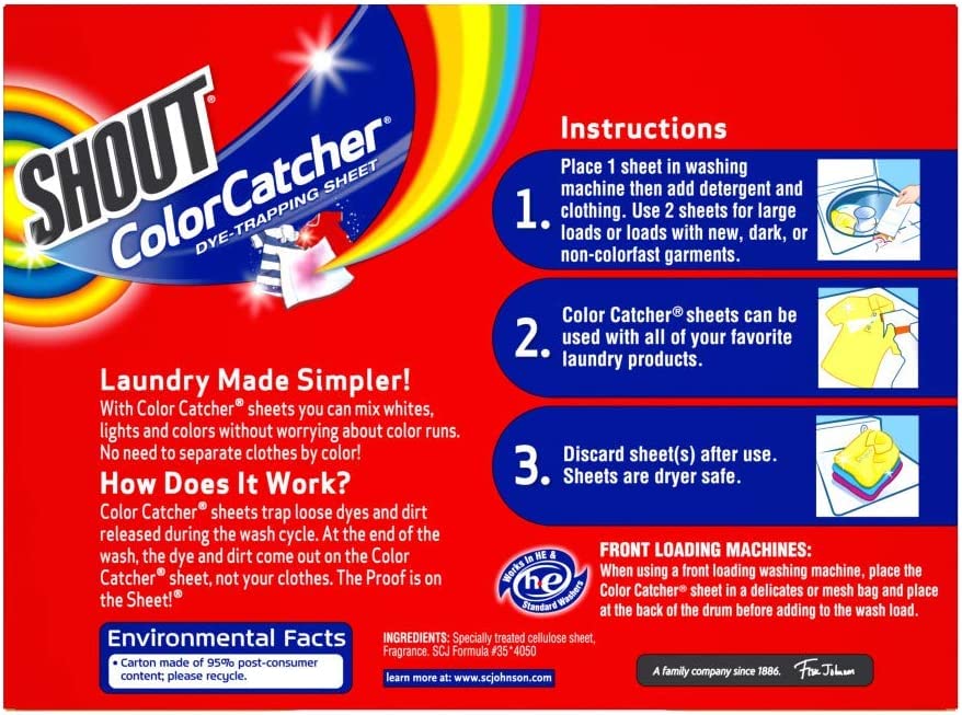 Shout Color Catchers for Laundry, Allow Mixed Washes, Prevents Color Runs and Maintains Original Clothing, 72 Count