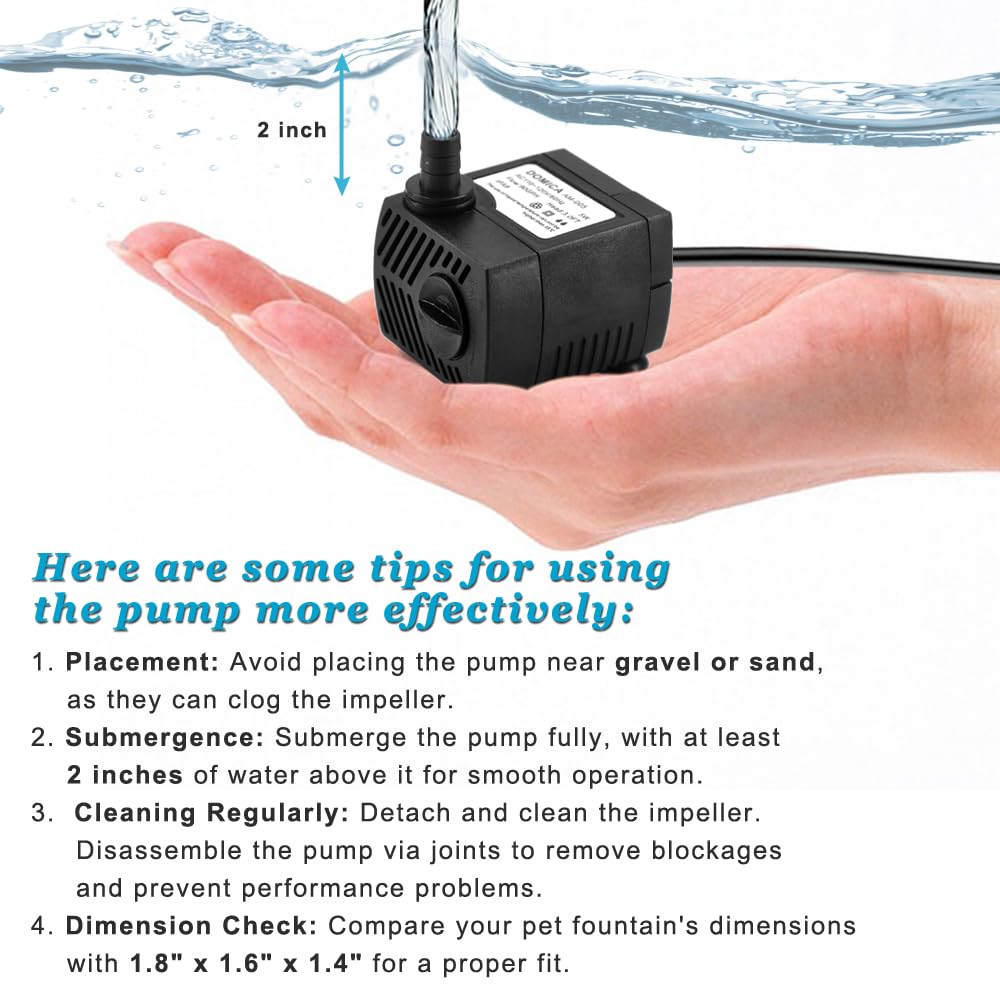 90 GPH Mini Submersible Pump, Small Fountain Pump (5W 350L/H) for water feature, Aquariums, Fish Tank, Tabletop Fountain, Pet Fountain, Indoor or Outdoor Pond Fountain