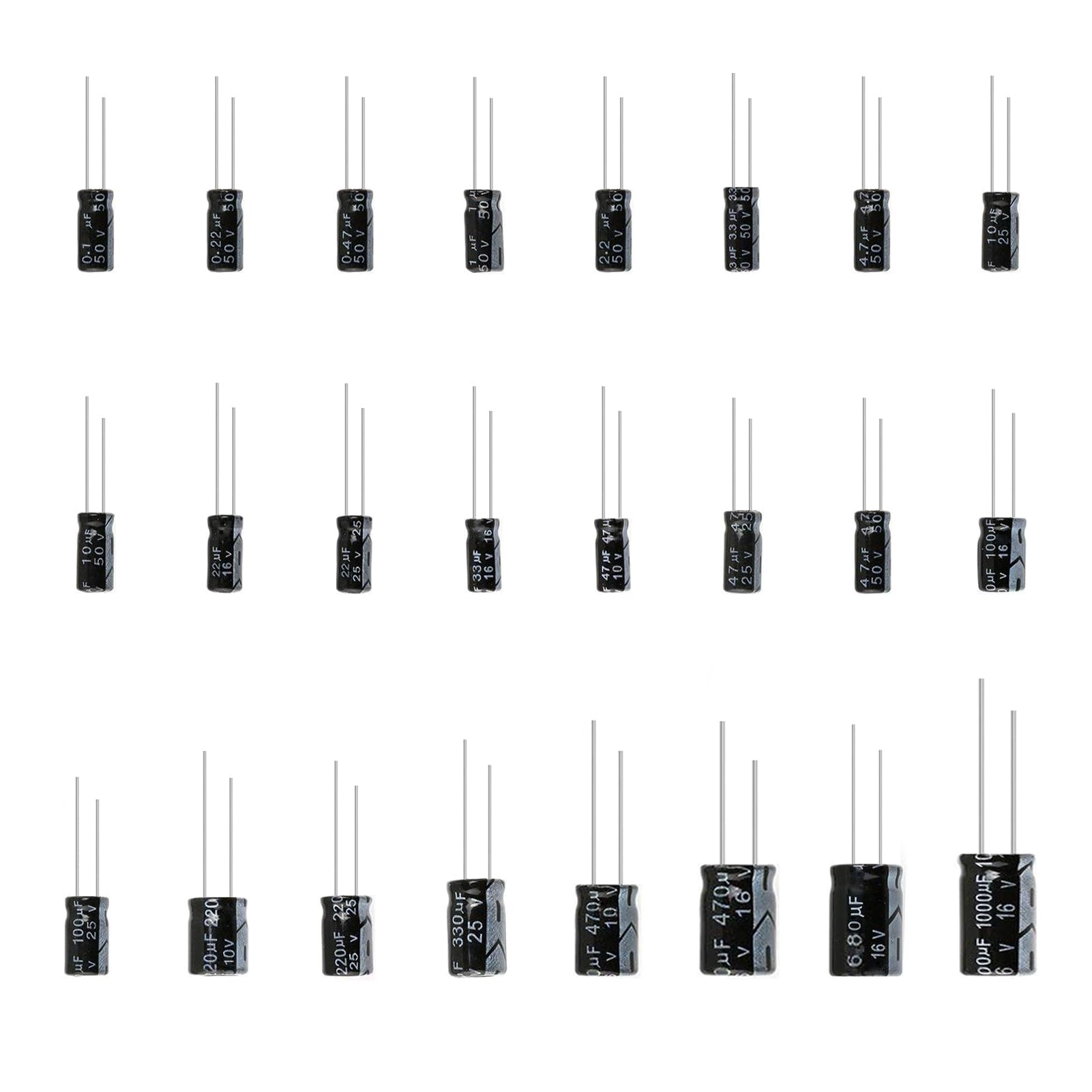 ALLECIN 24 Values Electrolytic Capacitor Assortment Kit from 0.1uF to 1000uF 10V 16V 25V 50V in-line Aluminum Capacitors Set