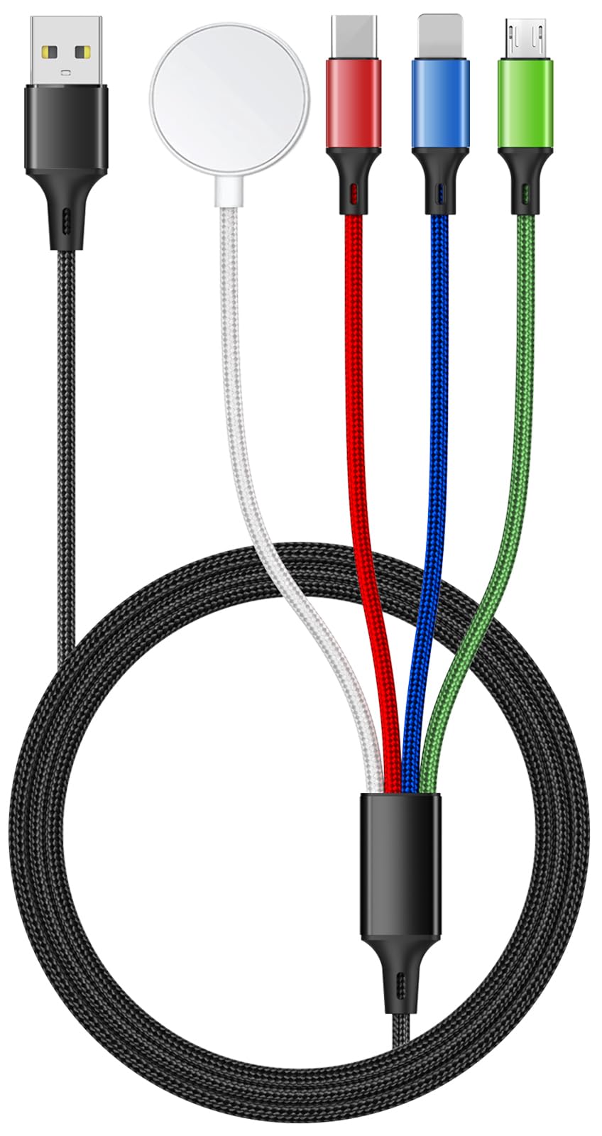 5FT/1.5M Multi Charging Cable for Apple Watch Charger Travel Nylon Braided USB C Micro USB Compatible with iWatch Ultra/SE/10/9/8/7/6/5/4/3/iPhone 16 15 Pro Max/14/13/12/Galaxy Android