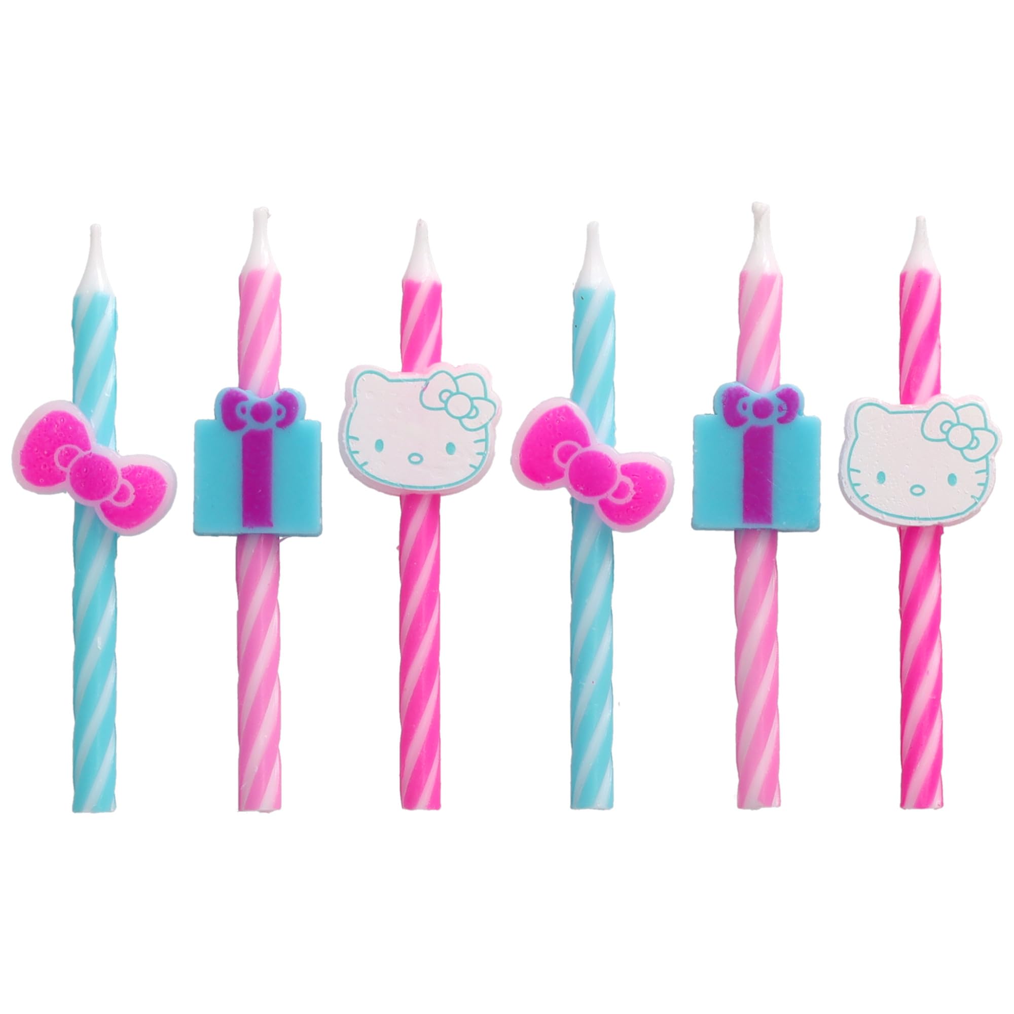 Hello Kitty® Birthday Cake Candles | 6 Birthday Candles for Cake Decorations, Pink & Blue Striped Candles, Cupcake Toppers for Hello Kitty® Party