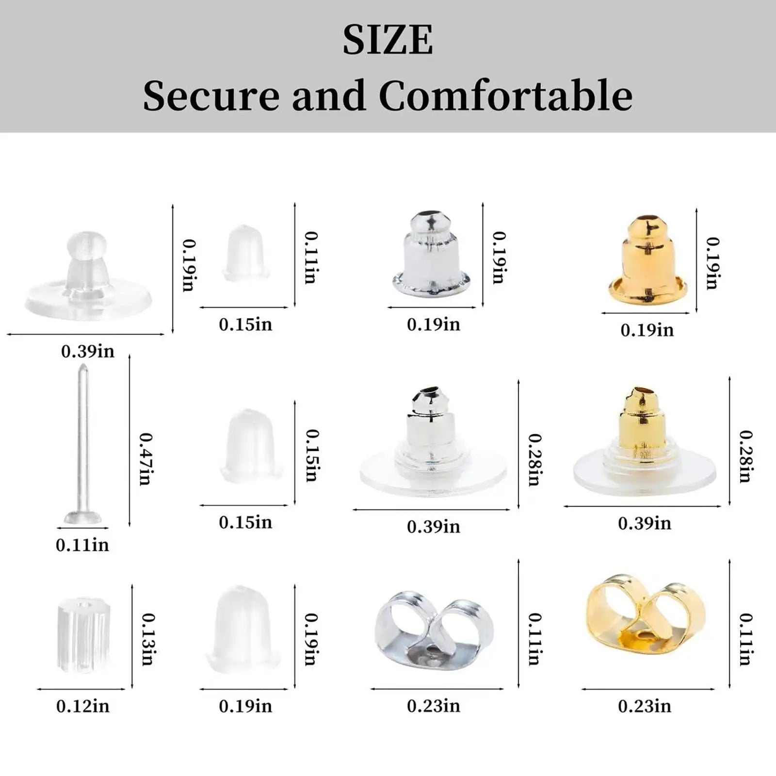 Nkwuire 12 Styles 600 Pcs Earring Backs for Studs, Clear Plastic Earrings Hypoallergenic Metal Rubber Silicone Earring Backs Bullet Clutch Stoppers Replacement Kits for Fish Hook Earring Studs Hoops