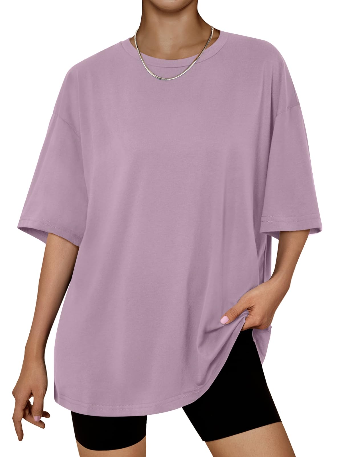 Trendy Queen Womens Oversized Summer T Shirts Back to School Fashion Clothes Workout Plus Size Tops Short Sleeve 2025 DarkPink L