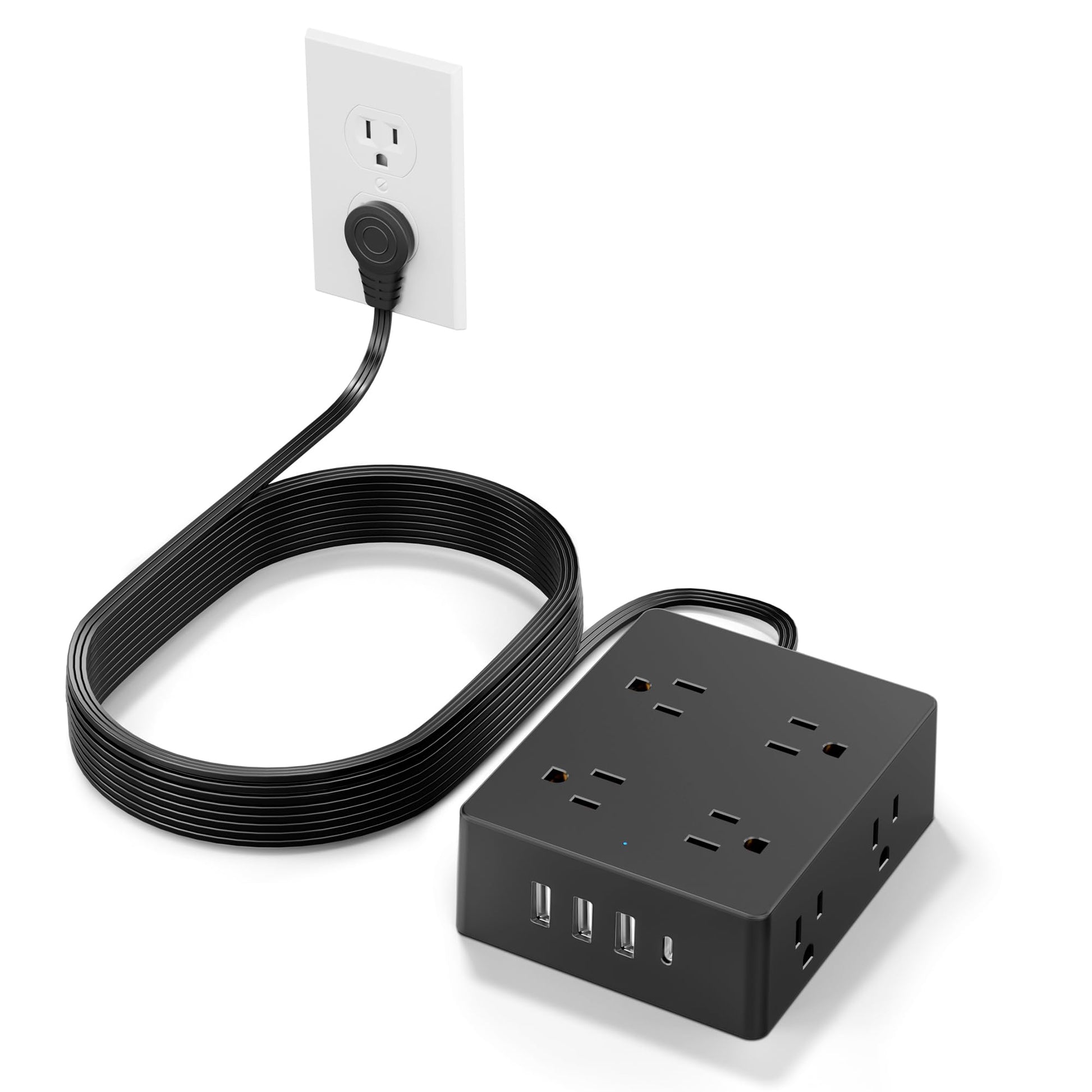 Surge Protector Power Strip, Olcorife Ultra Thin Flat Plug Extension Cord 5ft, 8 Outlets 4 USB Ports(1 USB C), Flat Wall Plug Outlet Extender, College Dorm Room Essentials, Black