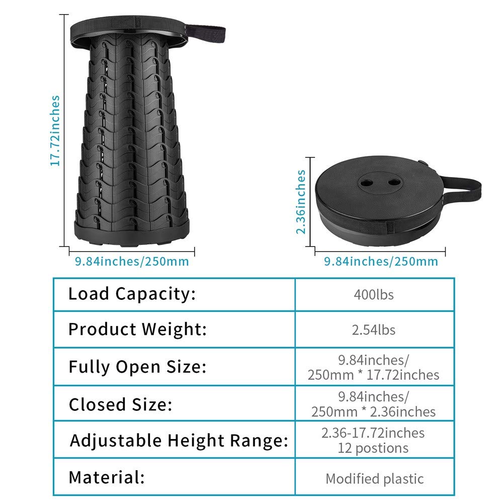 Boreeman Upgraded Folding Stool Lightweight Yet More Sturdy with Load Capacity 400lbs Portable Collapsible Stool for Camping Fishing Hiking BBQ (Black)