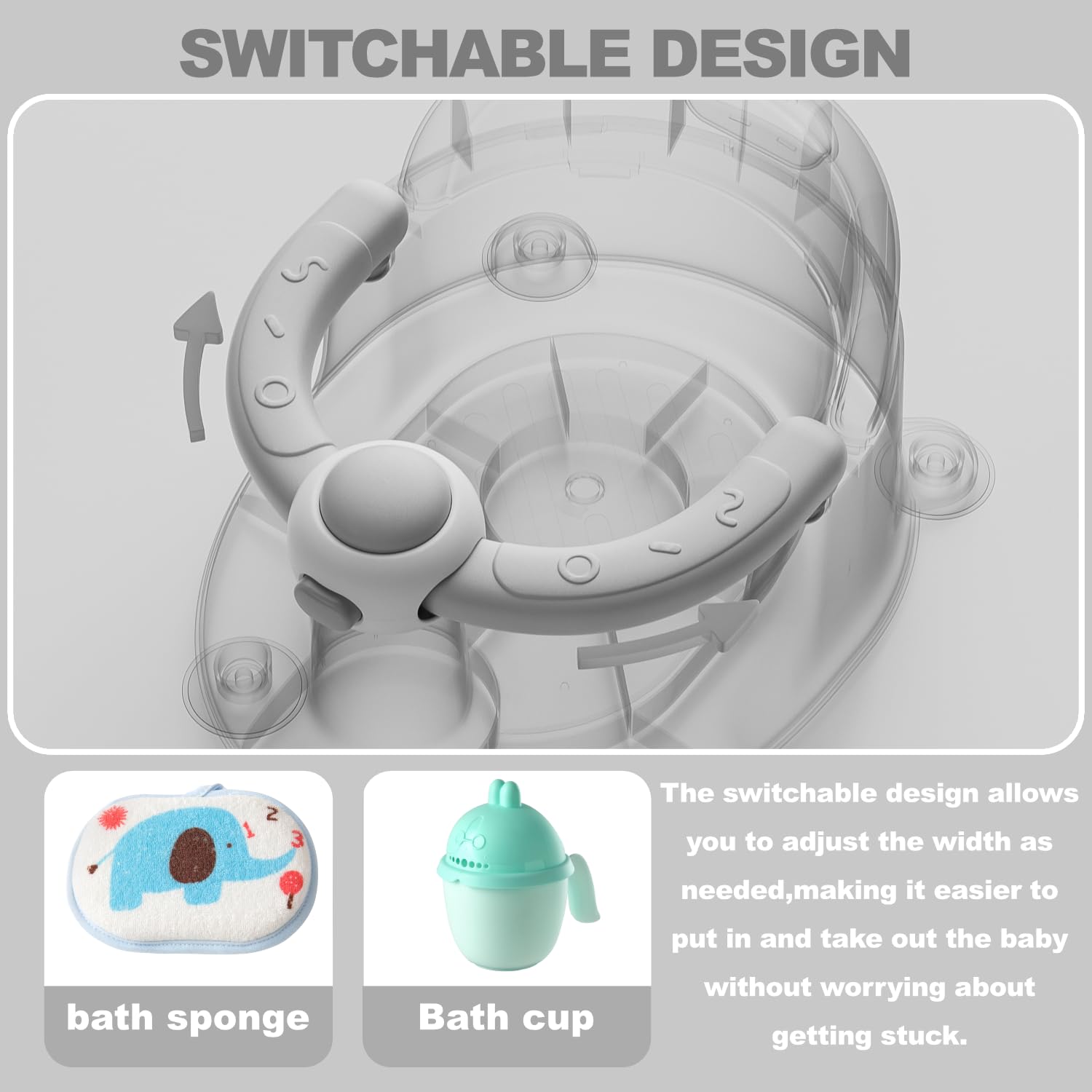 Trankerloop Baby Bath Seat for Babies 6 Months & up, Non-Slip Toddler Bath Seat for Baby & Newborn, Sit Up Bath Seat for Baby,Grey