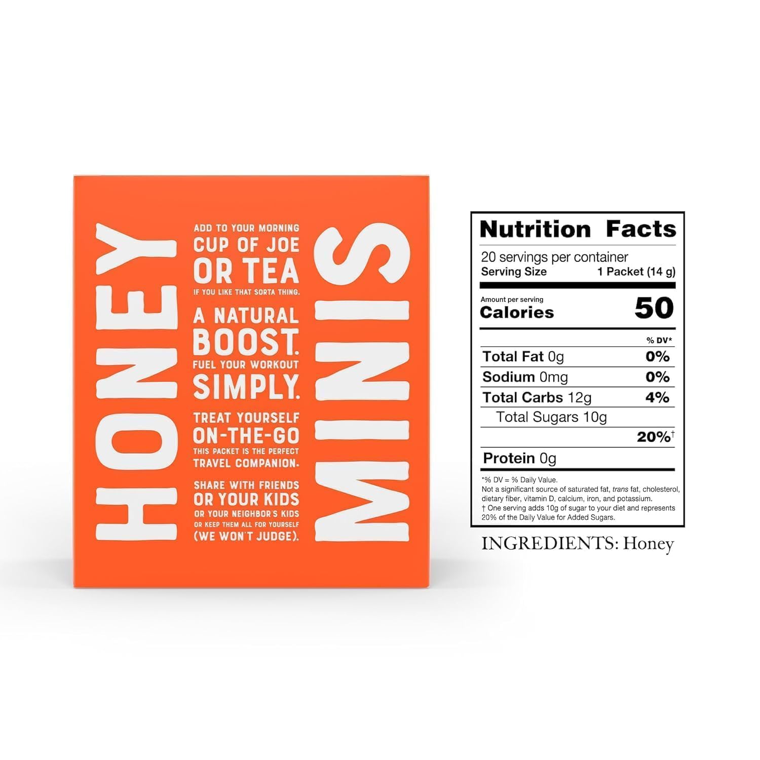 Nate's Honey Minis - Single-Serve 100% Pure, Raw & Unfiltered Honey – 0.49oz Packets, 20ct box
