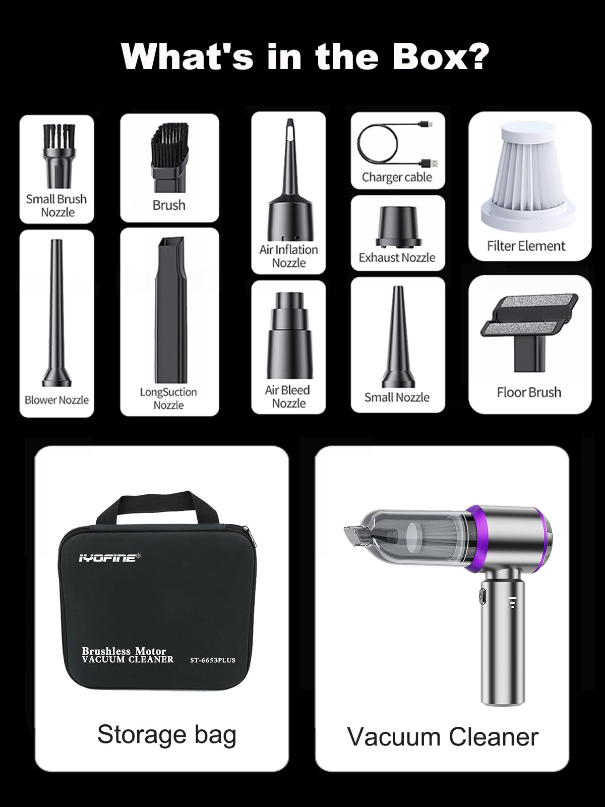 IYOFINE Vacuum/Air Duster 80,000RPM Super Power Mini Car Vacuum Cleaner 4-in-1 air Blower Gun Air Duster & Air Blower & Pump Hand Electric air Duster Handheld dust Blower Blower Cordless (Purple)