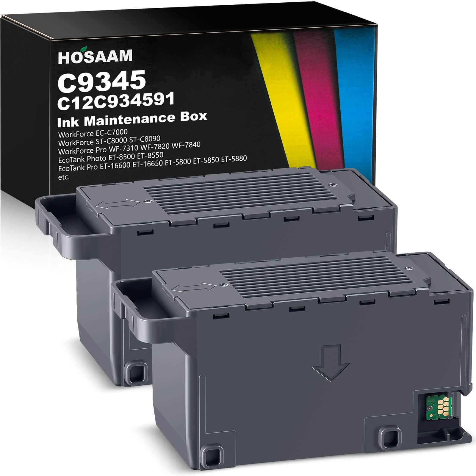 Hosaam C9345 Resttintenbehälter Ersatz für WF-7840 ET-16650 ET-16600 ET-8550 ET-5850 ET-5880 ET-8500 WF-7820 WF-7310 ET-5800 EC-C7000 ST-C8000 ST-C8090 Drucker (C12C934591/PXMB9/C9345) (2er-Pack)