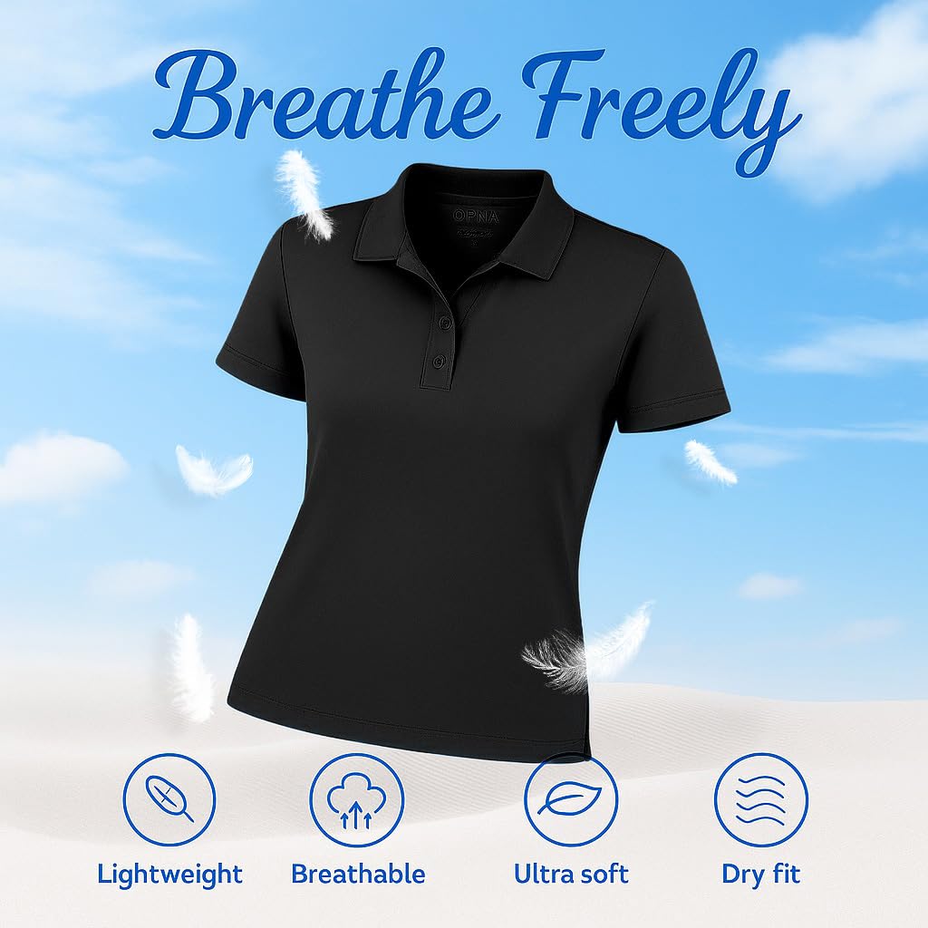 Animal Den Women's Dry-Fit Golf Polo Shirts 3-Button Golf Polo's in 20 Colors XS-3XL Shirt, Black, Medium