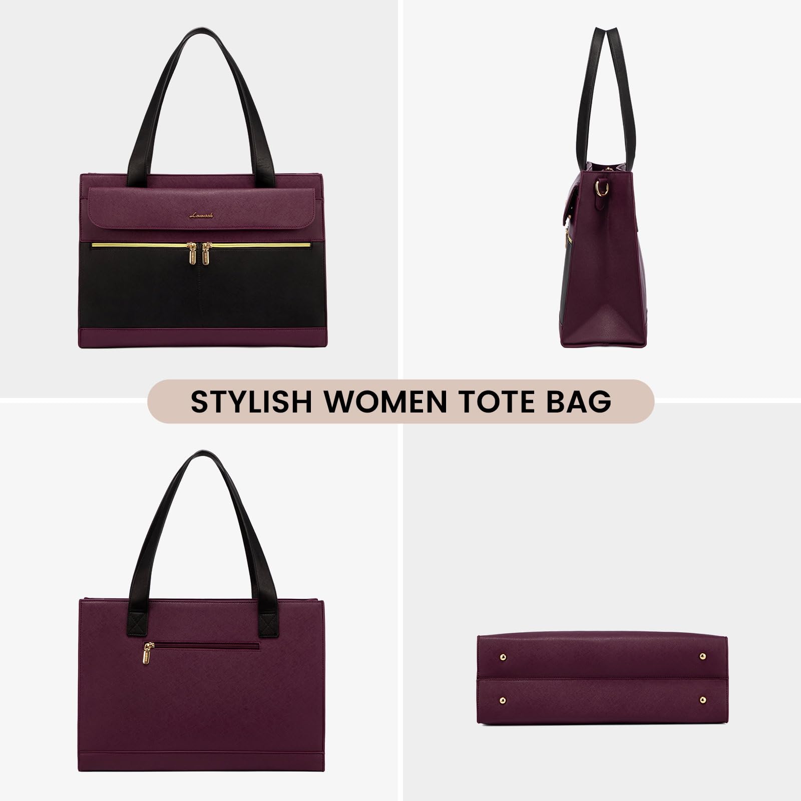 LOVEVOOK Laptop Bag for Women 15.6 Inch Tote Work Professional Leather Computer Briefcase Waterproof Handbag Shoulder Large Capacity Business Teacher Office Crossbody Purse