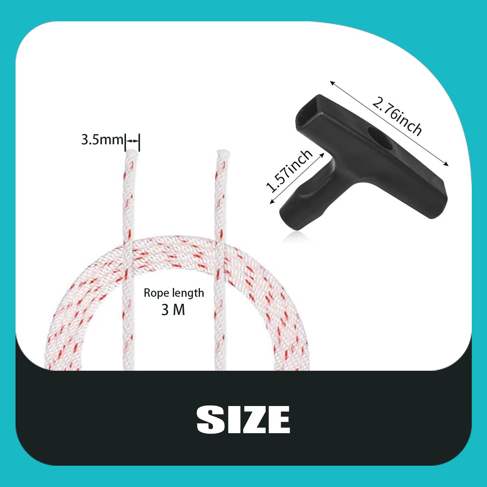New Recoil Starter Rope 3-Meter Pull Cord with Starter Handle Replacement for Lawn Mower ChainsawTrimmer Edger Brush Cutter Engine Parts(Red and White Cord,3.5 mm)