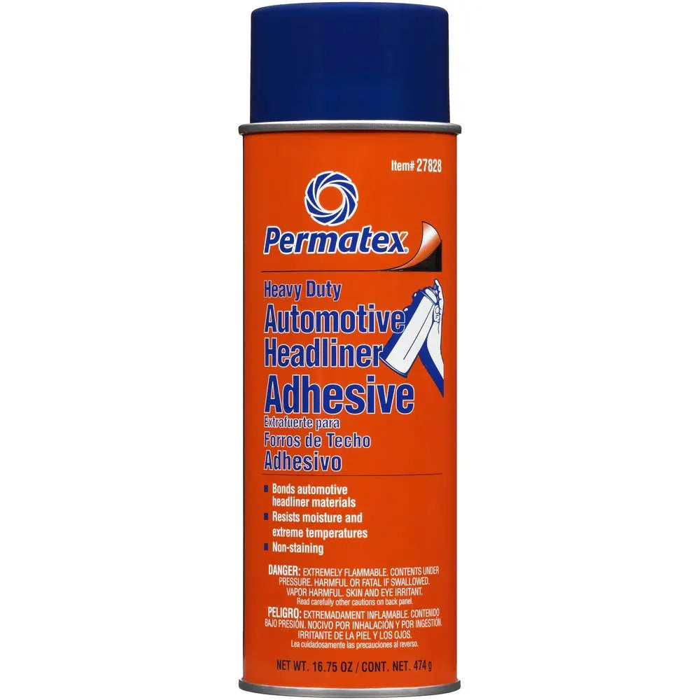 Permatex 27828 Body Shop Heavy Duty Headliner Adhesive, High-Strength Spray Adhesive, Repair Detached Or Loose Interior Parts, Dries Clear, Aerosol Can, 16.75 Oz
