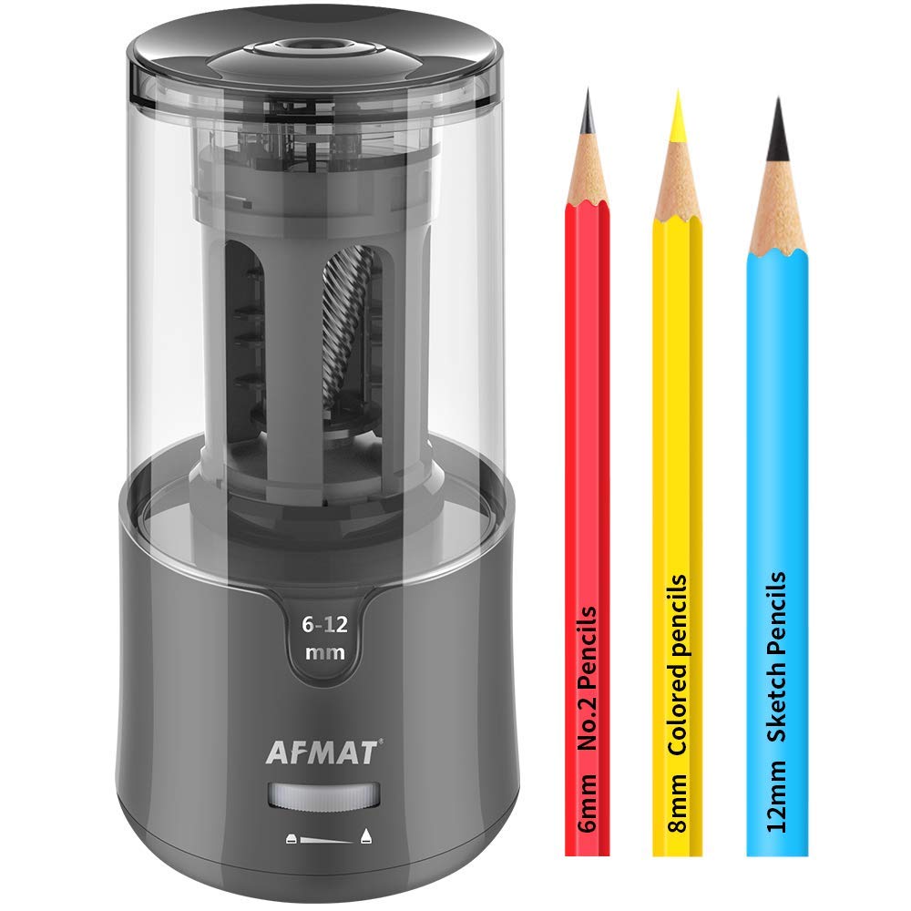 AFMAT Electric Pencil Sharpener, Pencil Sharpener for Colored Pencils, Auto Stop, Super Sharp & Fast, Electric Pencil Sharpener Plug in for 6-12mm No.2/Colored Pencils/Office/Home-Black