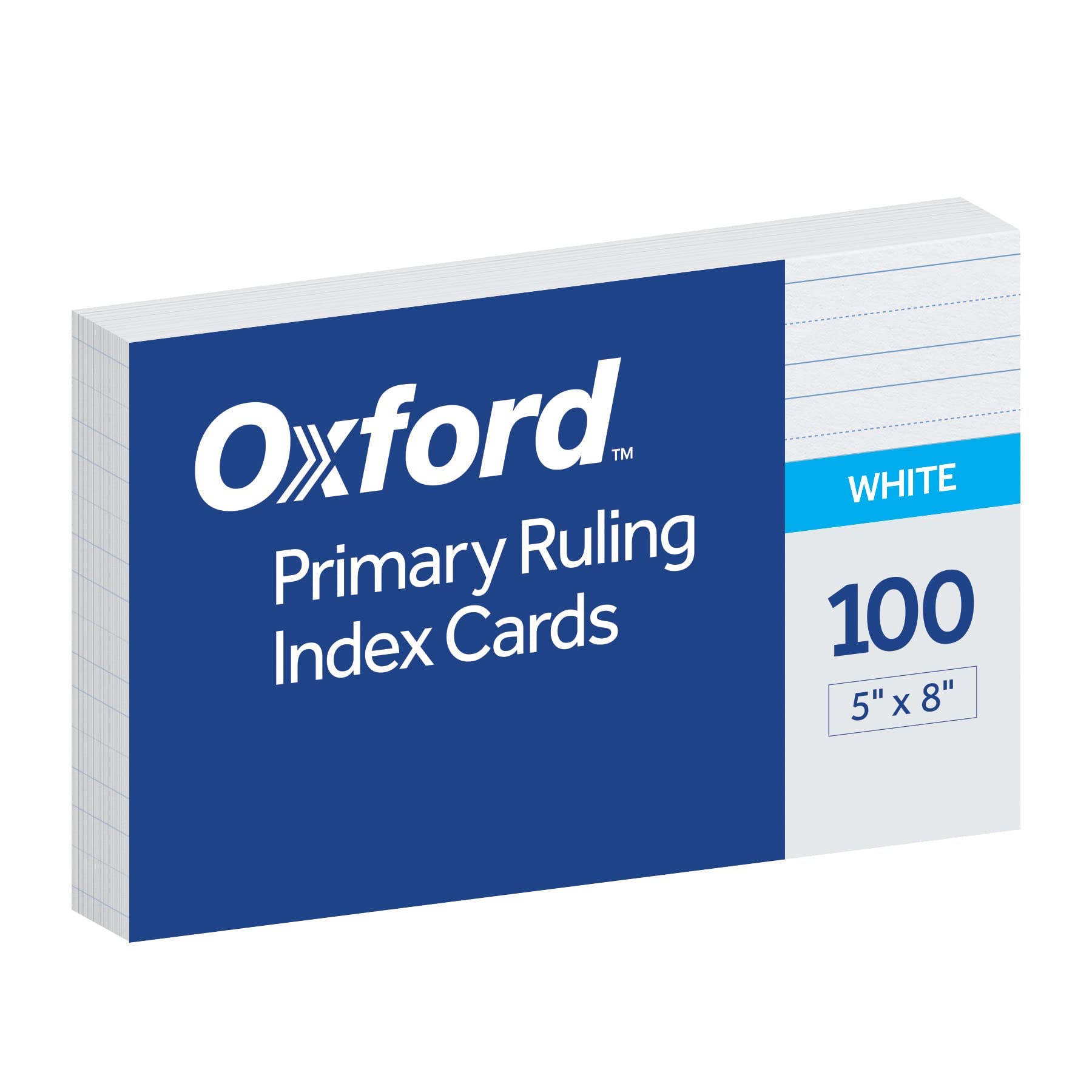 Oxford Primary Ruled Index Cards, 5 x 8 Inches, White, Lined on Front, Blank on Back, Kids Handwriting Practice Cards, Pre-K, K-2, 100 Count (46002)