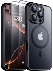 SPIDERCASE Magnetic for iPhone 16 Pro Max Case, Translucent Matte [2Pcs Tempered Glass Screen Protector] [Upgraded Full Camera Protection] Phone Case,Black