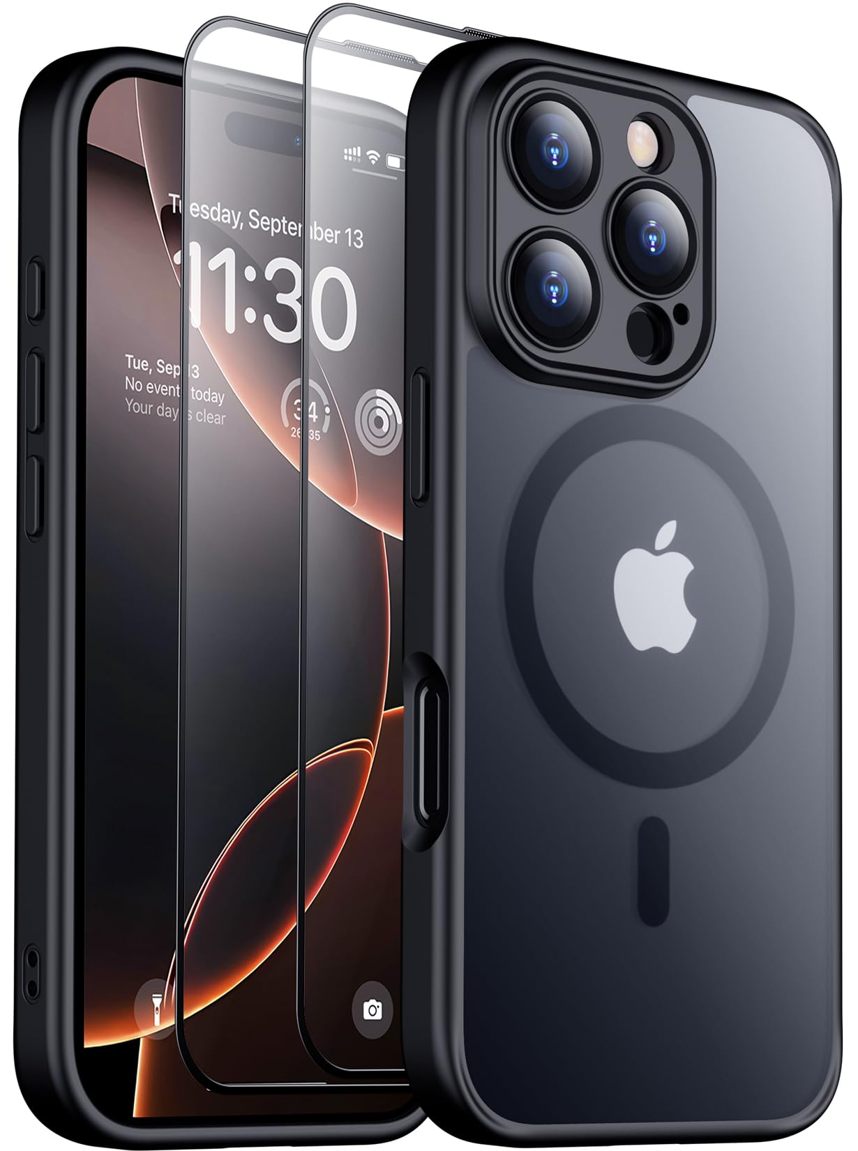 SPIDERCASE Magnetic for iPhone 16 Pro Max Case, Translucent Matte [2Pcs Tempered Glass Screen Protector] [Upgraded Full Camera Protection] Phone Case,Black