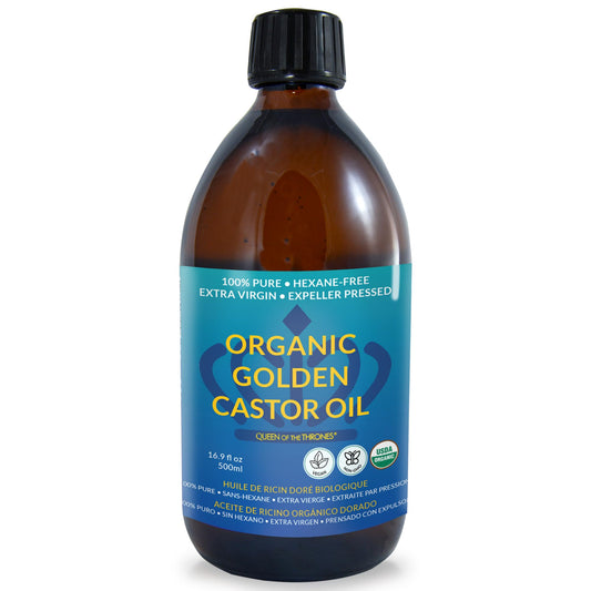 QUEEN OF THE THRONES Organic Golden Castor Oil - (16.9oz) | 100% Pure & Expeller-Pressed for Hair, Skin & Digestion | Hexane Free | USDA Certified