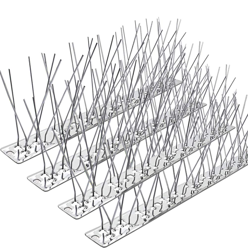 PANGCH Bird Spikes,Stainless Steel Bird Spikes Metal Bird Spikes Fence Spikes Easy to Install - 5 Strips 4.1 Feet Coverage