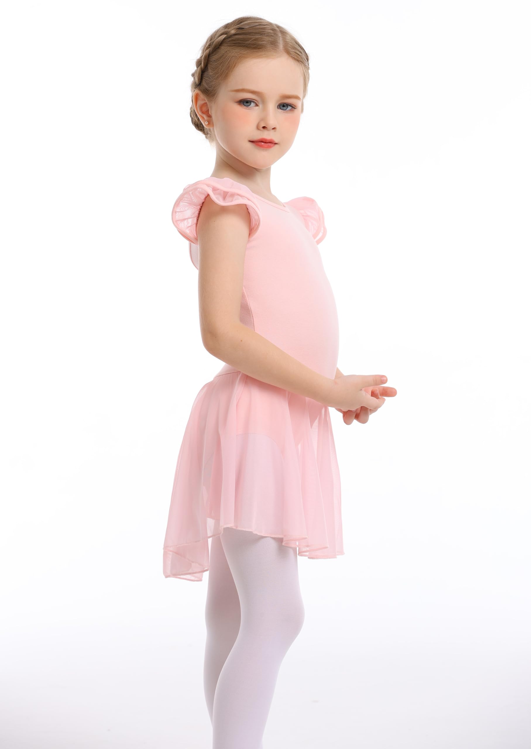 Mecceos Ballet Leotards with Skirt for Toddler Girls Dance Ruffle Ballerina Dresses Outfits (Ballet Pink, 4-6 Years, MEAM-251)