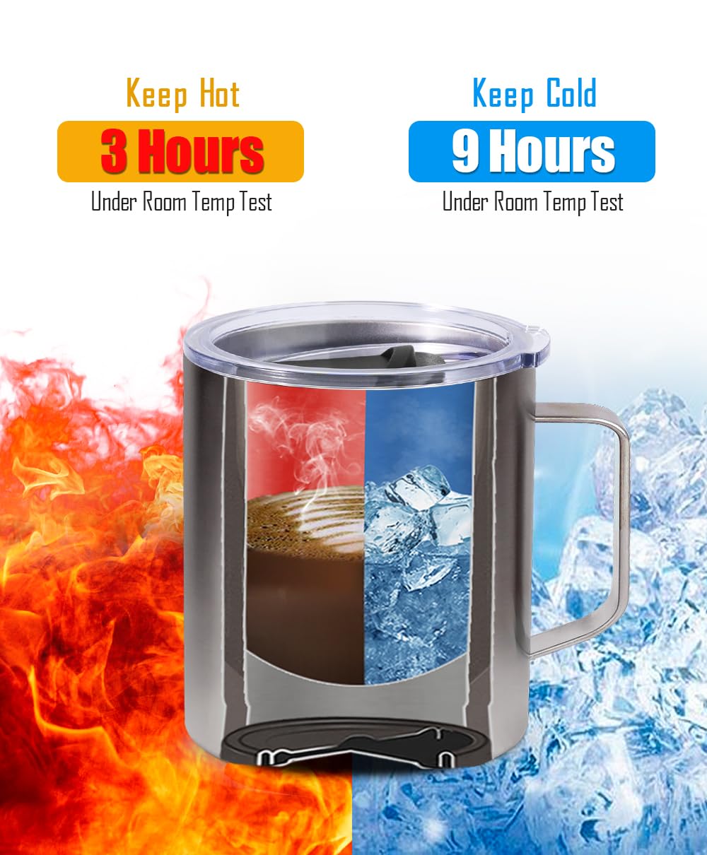 SUNWILL Insulated Coffee Mug with Lid, Travel Tumbler with Handle, 14oz Stainless Steel Cup for Camping, Office, Home, Powder Coated Navy Blue