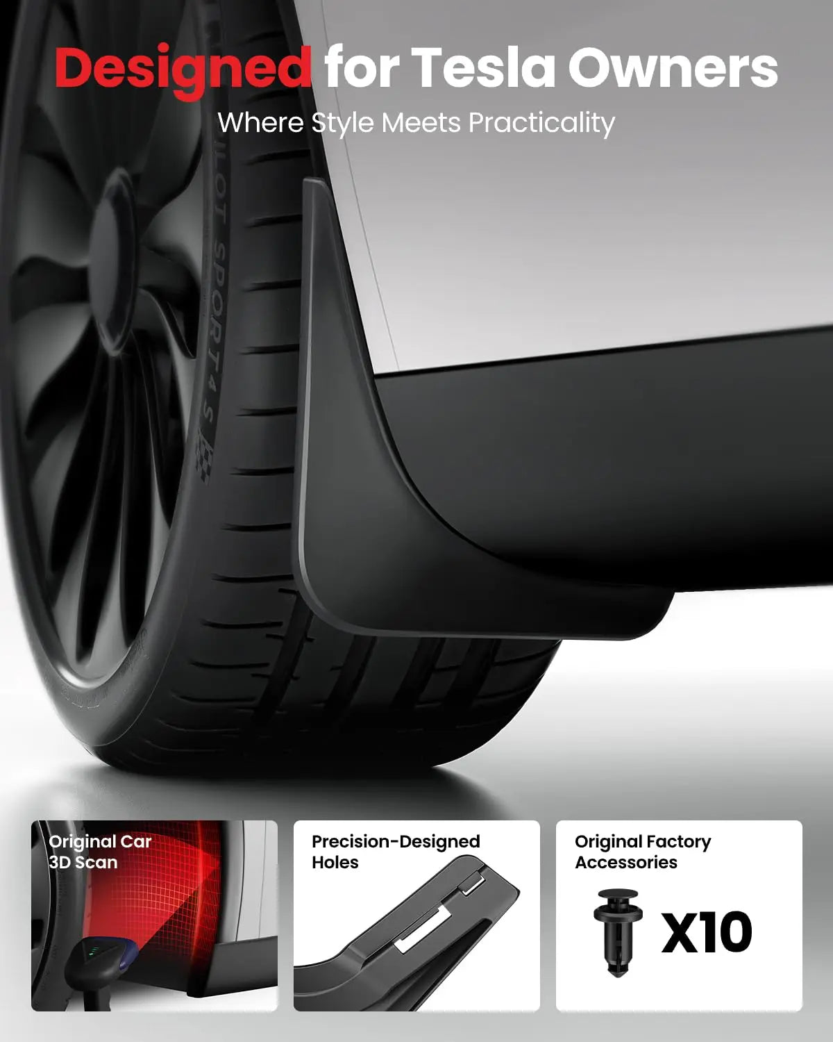 REEVAA 2025 Tesla New Model Y Juniper Accessories - Mud Flaps [Protect Paint, No Drilling Required] All-Weather Mud Guard Body Kits for Model Y Juniper 2025-2026, Black (Set of 4)