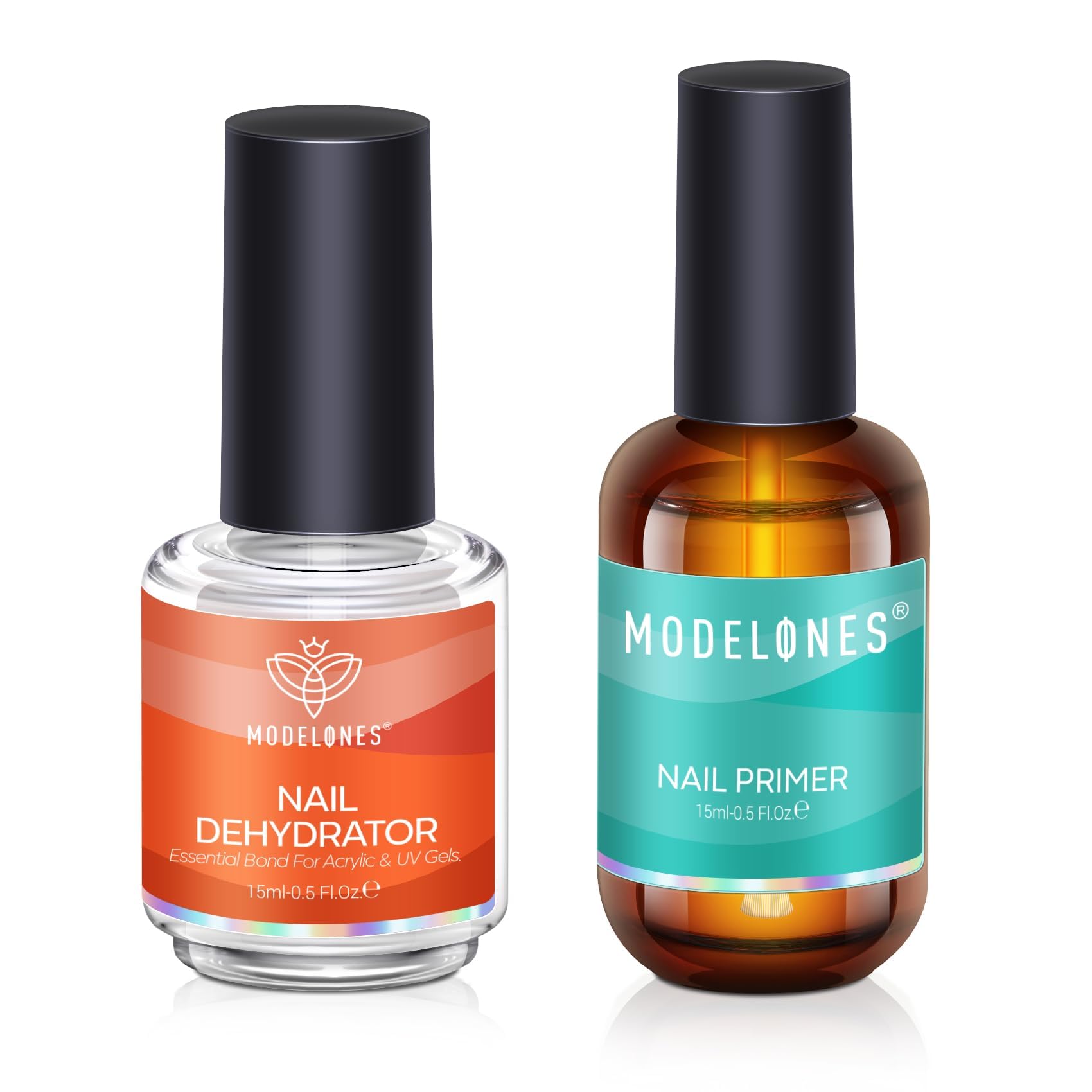 modelones 15 ml Nail Dehydrator and Primer, Acid Free Base Coat Natural Prep Dehydrate & Bond Primer Kit, Hema-Free Acrylic Nail Supplies